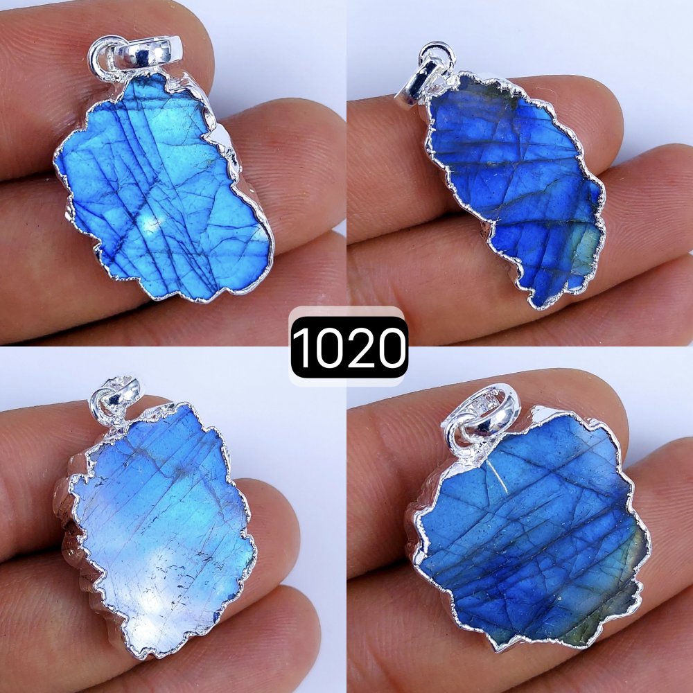 137Cts Natural Blue Labradorite Silver Electroplated Slice Pendant 32x18 22x12mm#1020