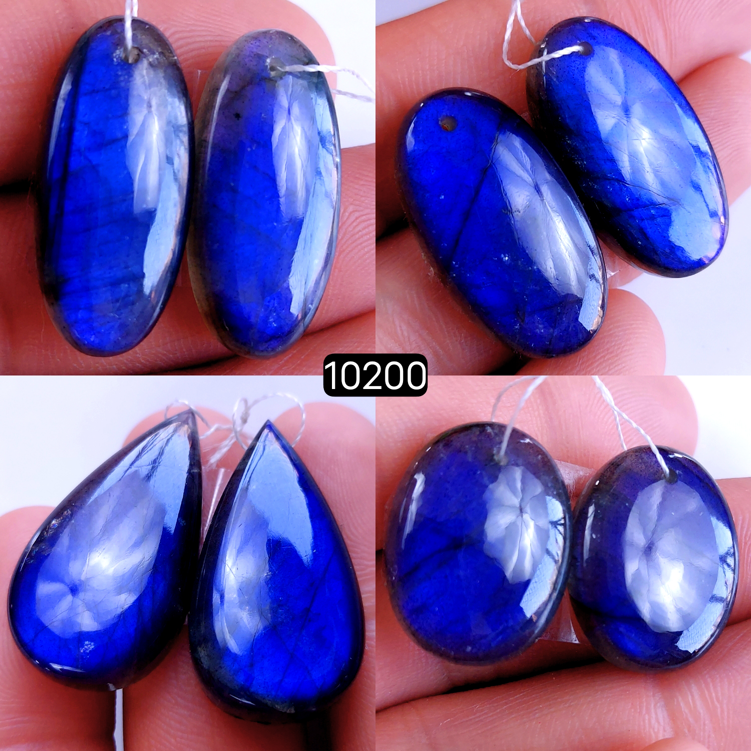4Pair 184Cts Natural Labradorite Crystal Drill Dangle Drop Earring Pairs Silver Earrings Blue Labradorite Hoop Jewelry  32x16 22x16mm #10200