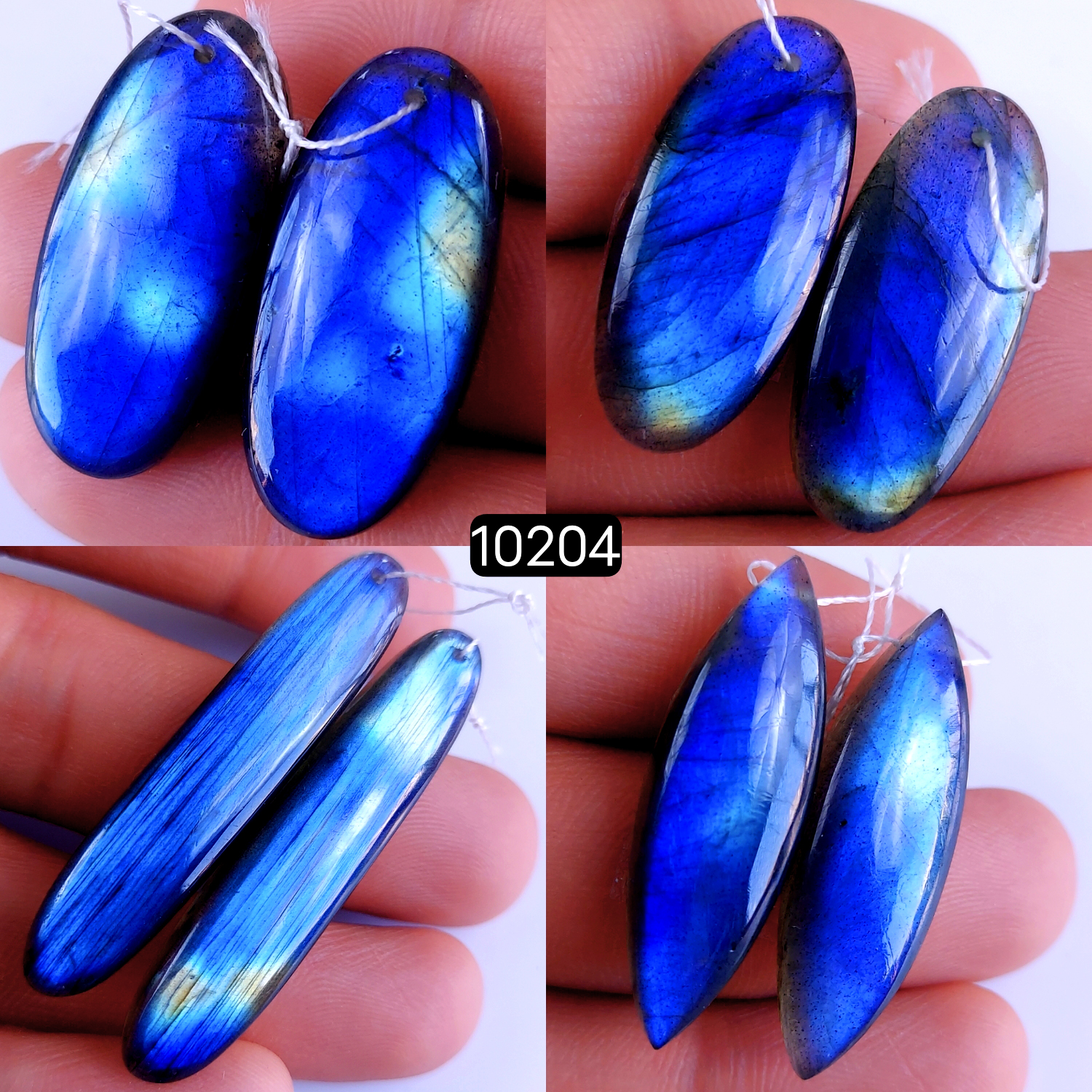 4Pair 173Cts Natural Labradorite Crystal Drill Dangle Drop Earring Pairs Silver Earrings Blue Labradorite Hoop Jewelry  45x8 28x12mm #10204