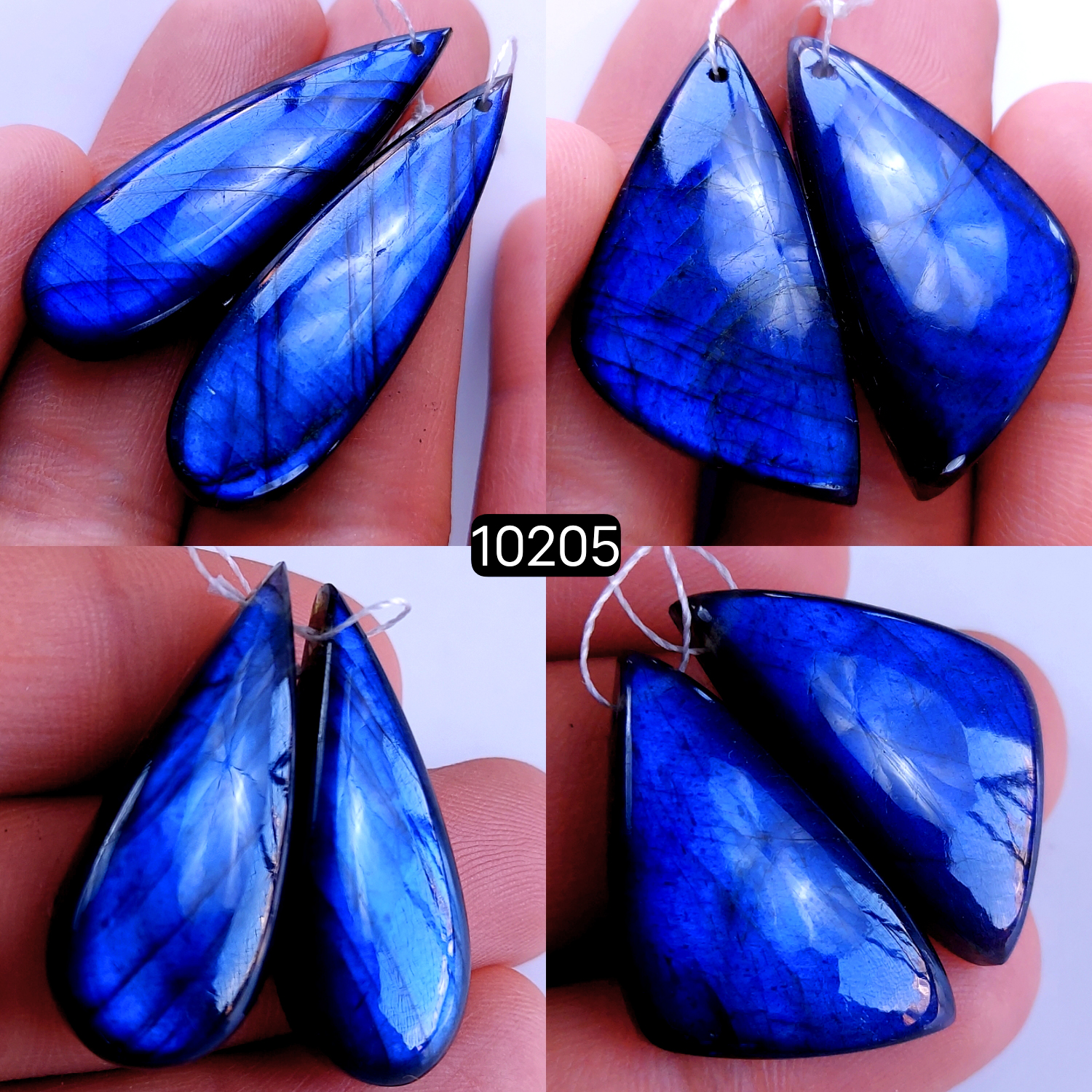 4Pair 183Cts Natural Labradorite Crystal Drill Dangle Drop Earring Pairs Silver Earrings Blue Labradorite Hoop Jewelry  42x12 32x12mm #10205
