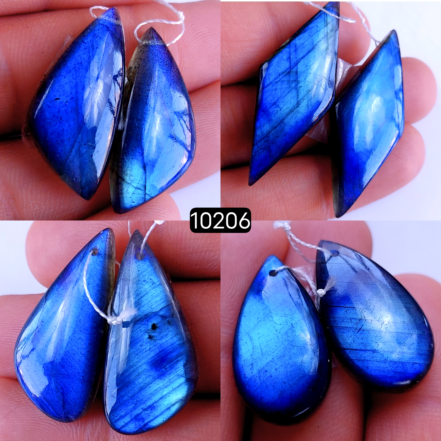 4Pair 151Cts Natural Labradorite Crystal Drill Dangle Drop Earring Pairs Silver Earrings Blue Labradorite Hoop Jewelry  42x15 26x15mm #10206