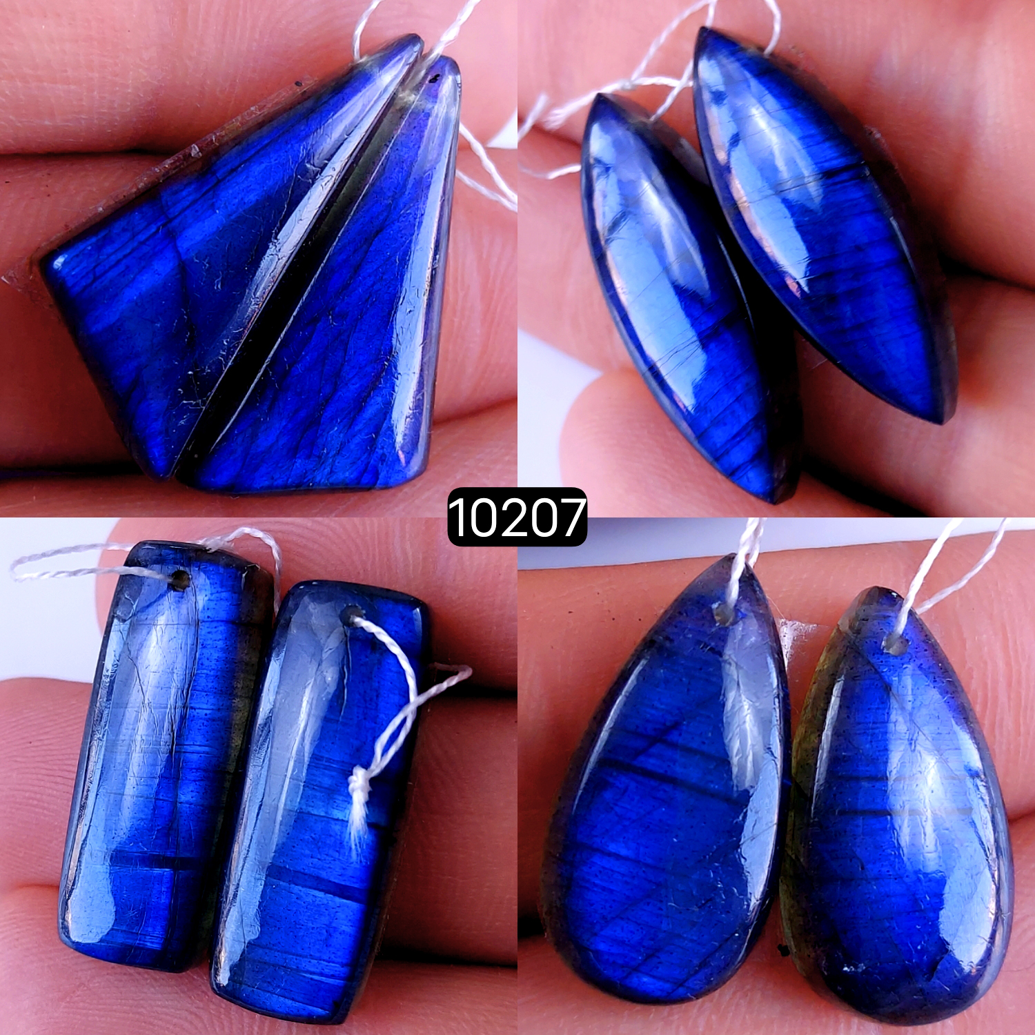 4Pair 107Cts Natural Labradorite Crystal Drill Dangle Drop Earring Pairs Silver Earrings Blue Labradorite Hoop Jewelry  26x10 22x12mm #10207