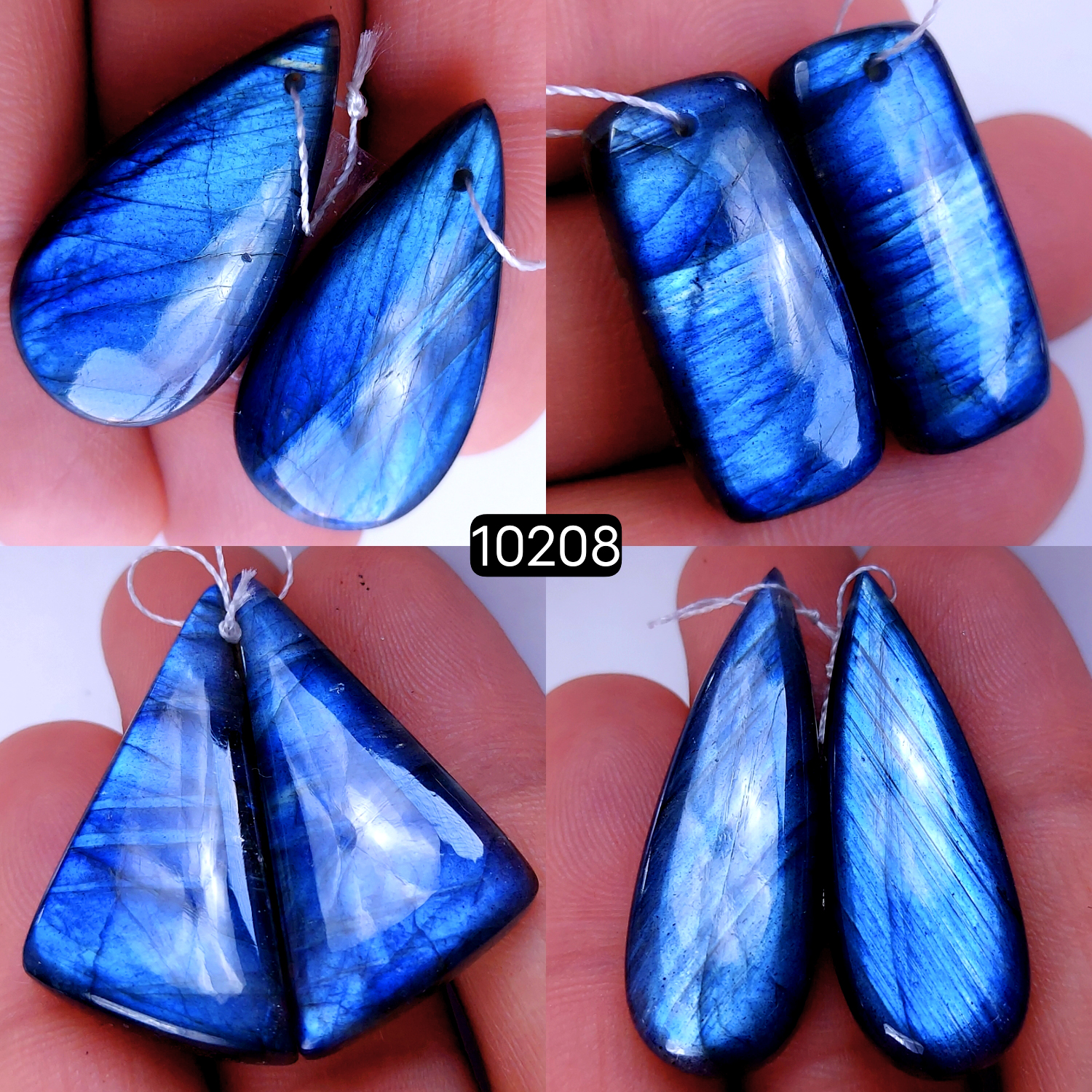 4Pair 180Cts Natural Labradorite Crystal Drill Dangle Drop Earring Pairs Silver Earrings Blue Labradorite Hoop Jewelry  40x12 26x12mm #10208