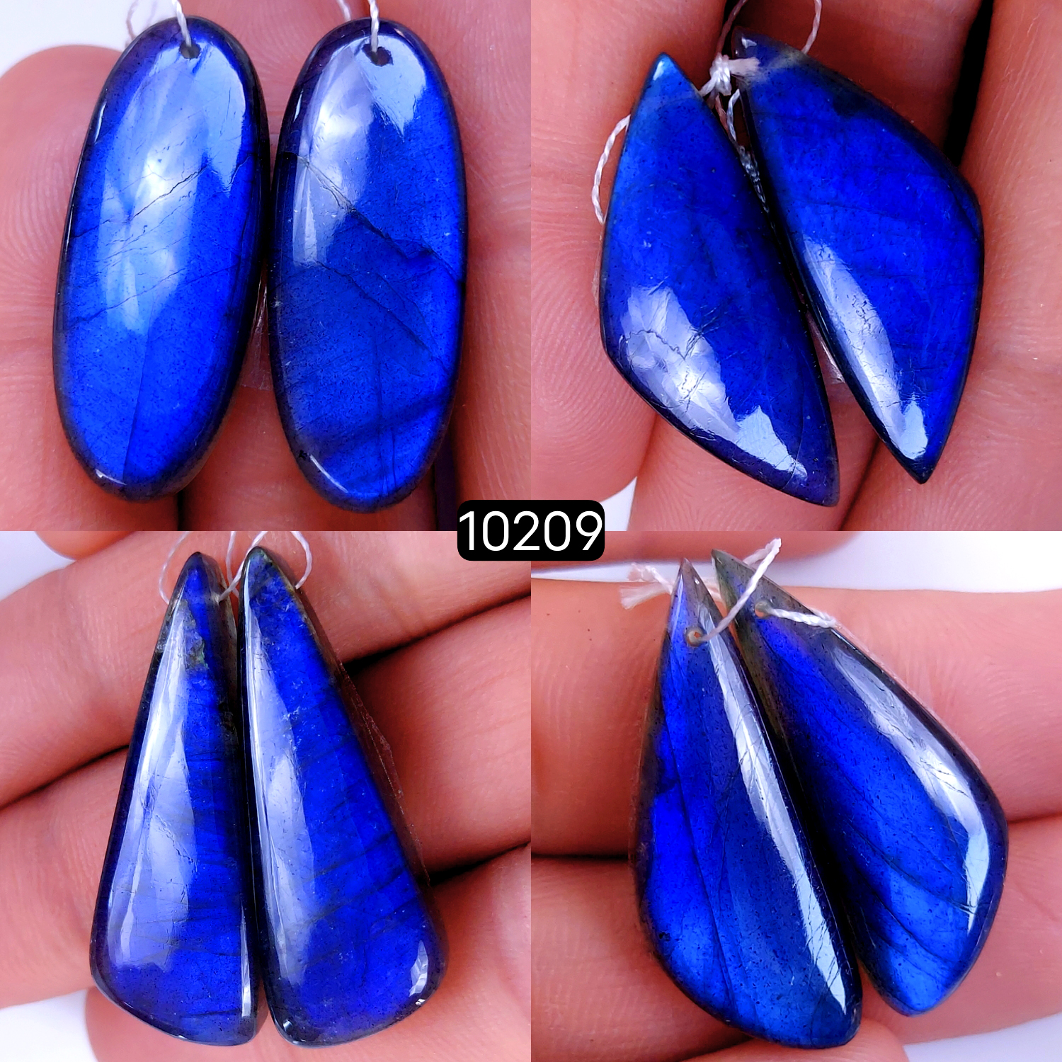 4Pair 170Cts Natural Labradorite Crystal Drill Dangle Drop Earring Pairs Silver Earrings Blue Labradorite Hoop Jewelry  36x13 30x12mm #10209