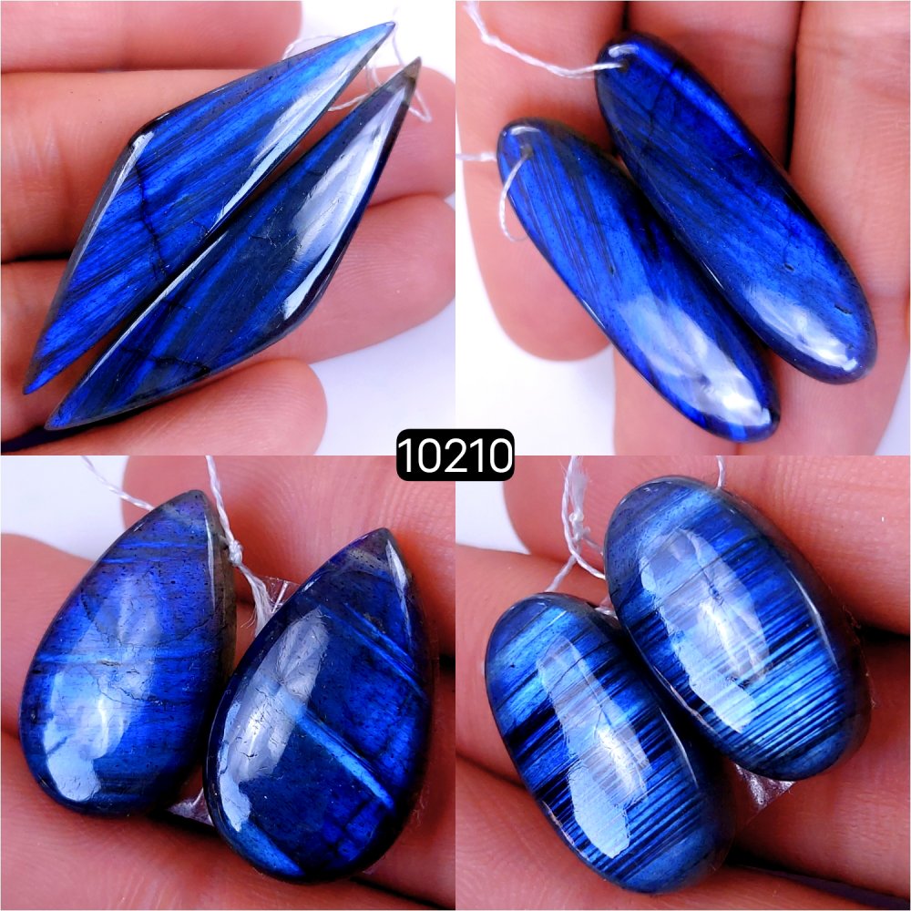 4Pair 169Cts Natural Labradorite Crystal Drill Dangle Drop Earring Pairs Silver Earrings Blue Labradorite Hoop Jewelry  40x12 22x10mm #10210