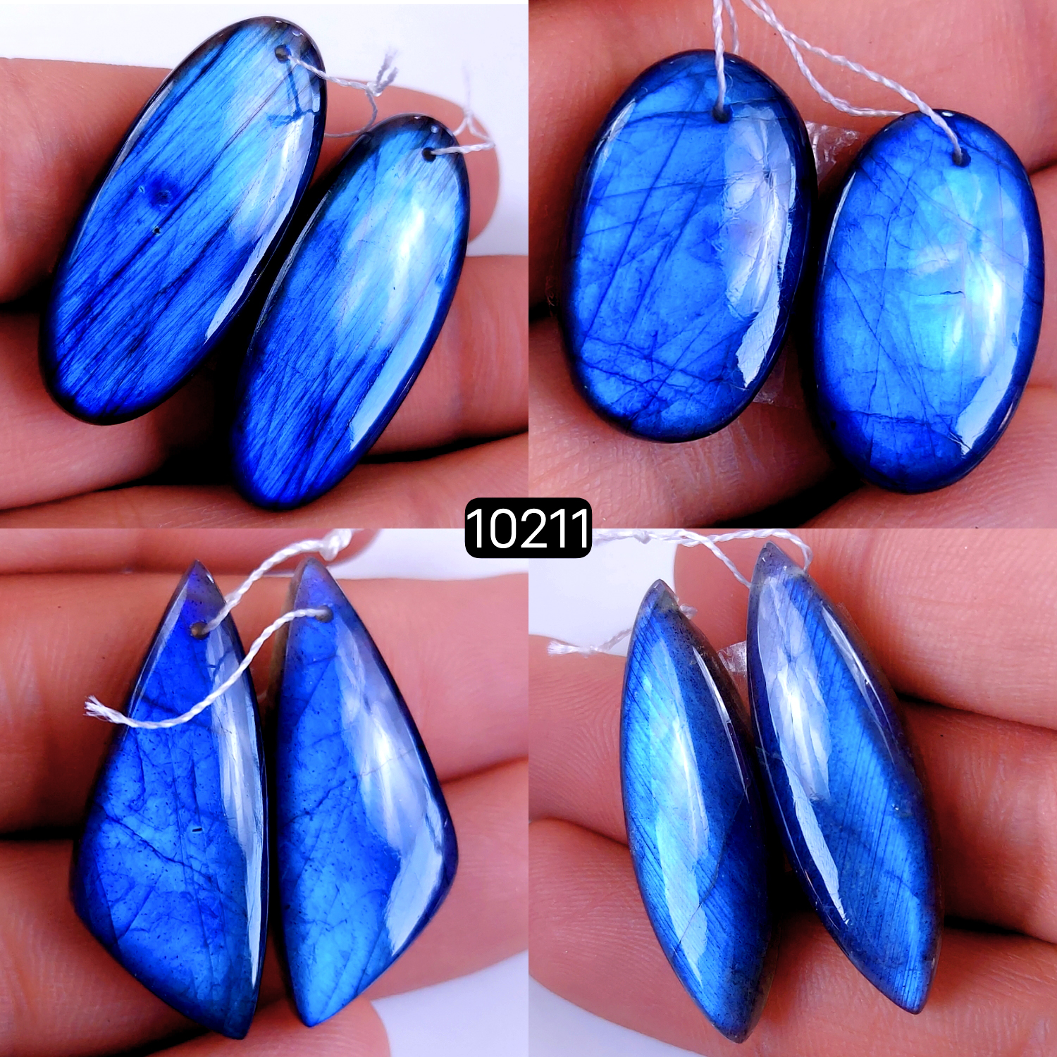 4Pair 180Cts Natural Labradorite Crystal Drill Dangle Drop Earring Pairs Silver Earrings Blue Labradorite Hoop Jewelry  36x16 24x14mm #10211