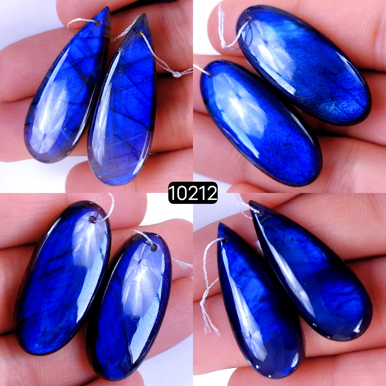 4Pair 201Cts Natural Labradorite Crystal Drill Dangle Drop Earring Pairs Silver Earrings Blue Labradorite Hoop Jewelry  40x15 36x16mm #10212