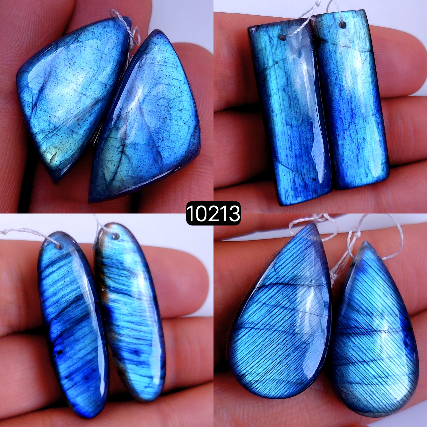 4Pair 183Cts Natural Labradorite Crystal Drill Dangle Drop Earring Pairs Silver Earrings Blue Labradorite Hoop Jewelry  40x12 26x15mm #10213