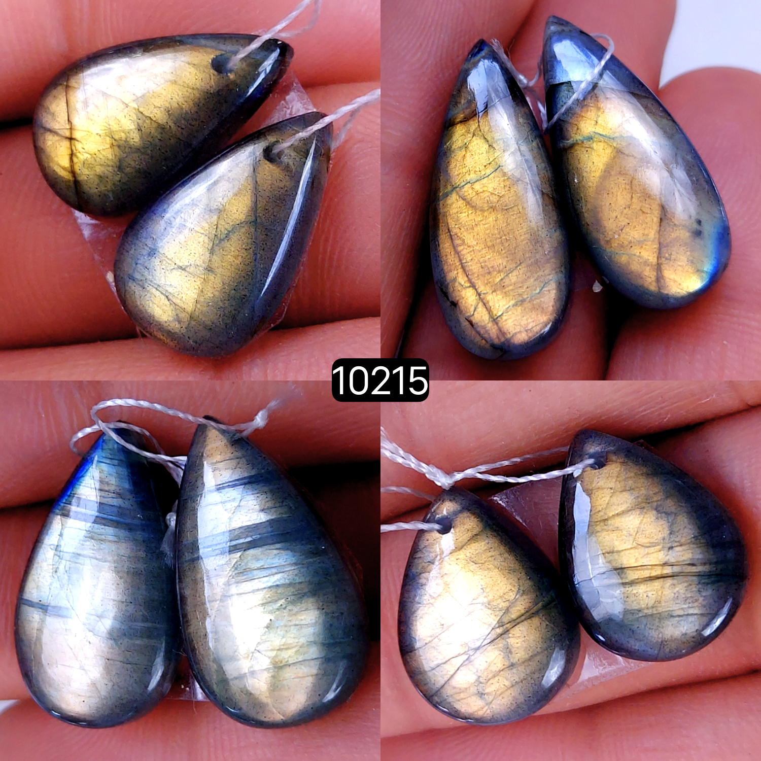 4Pair 89Cts Natural Labradorite Crystal Drill Dangle Drop Earring Pairs Silver Earrings Blue Labradorite Hoop Jewelry  26x12 18x12mm #10215