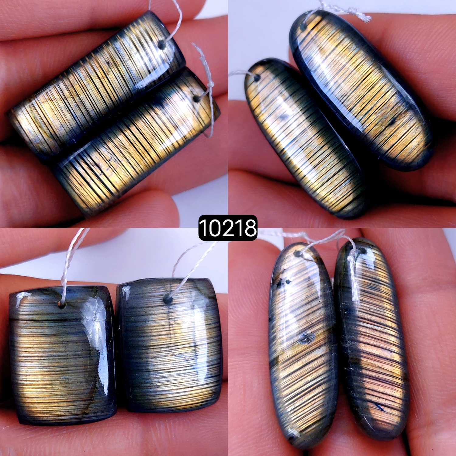 4Pair 196Cts Natural Labradorite Crystal Drill Dangle Drop Earring Pairs Silver Earrings Blue Labradorite Hoop Jewelry  35x12 20x16mm #10218