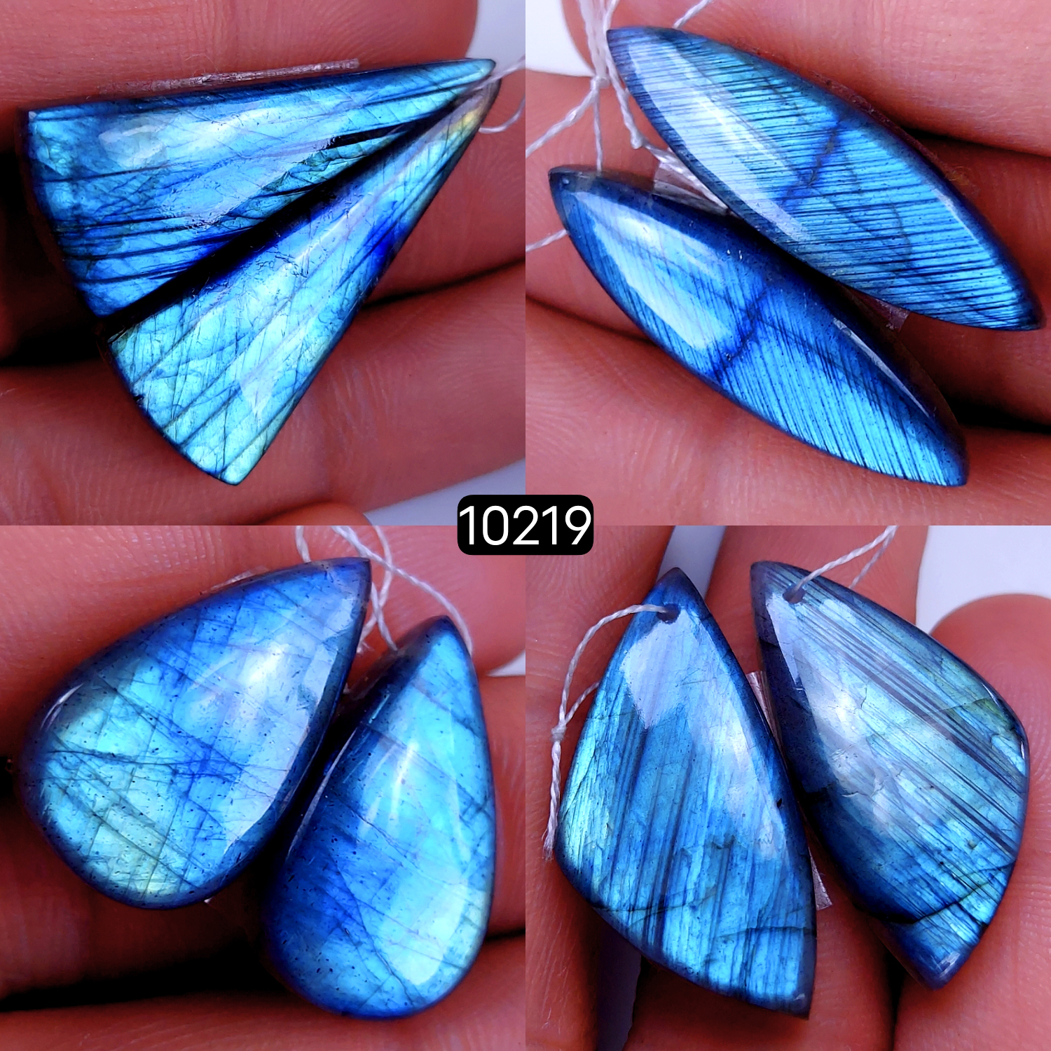 4Pair 138Cts Natural Labradorite Crystal Drill Dangle Drop Earring Pairs Silver Earrings Blue Labradorite Hoop Jewelry  35x14 24x14mm #10219