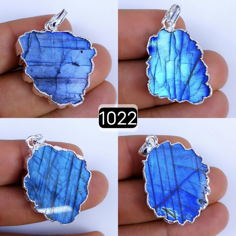 178Cts Natural Blue Labradorite Silver Electroplated Slice Pendant 32x18 22x12mm#1022