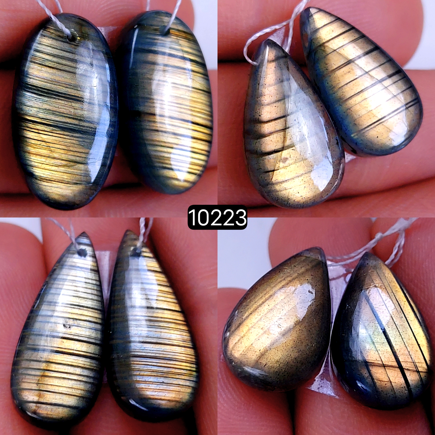 4Pair 110Cts Natural Labradorite Crystal Drill Dangle Drop Earring Pairs Silver Earrings Blue Labradorite Hoop Jewelry  26x14 20x12mm #10223