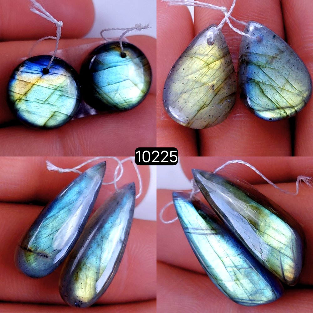 4Pair 90Cts Natural Labradorite Crystal Drill Dangle Drop Earring Pairs Silver Earrings Blue Labradorite Hoop Jewelry  26x9 15x15mm #10225