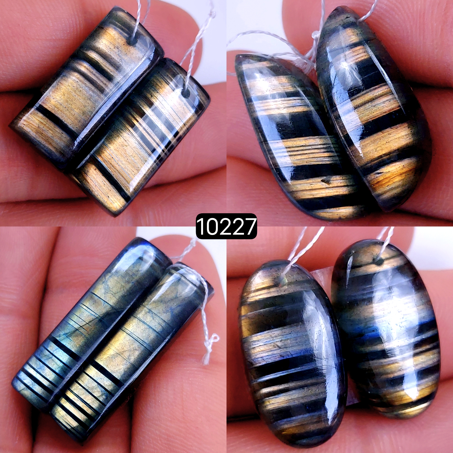 4Pair 131Cts Natural Labradorite Crystal Drill Dangle Drop Earring Pairs Silver Earrings Blue Labradorite Hoop Jewelry  32x8 22x12mm #10227