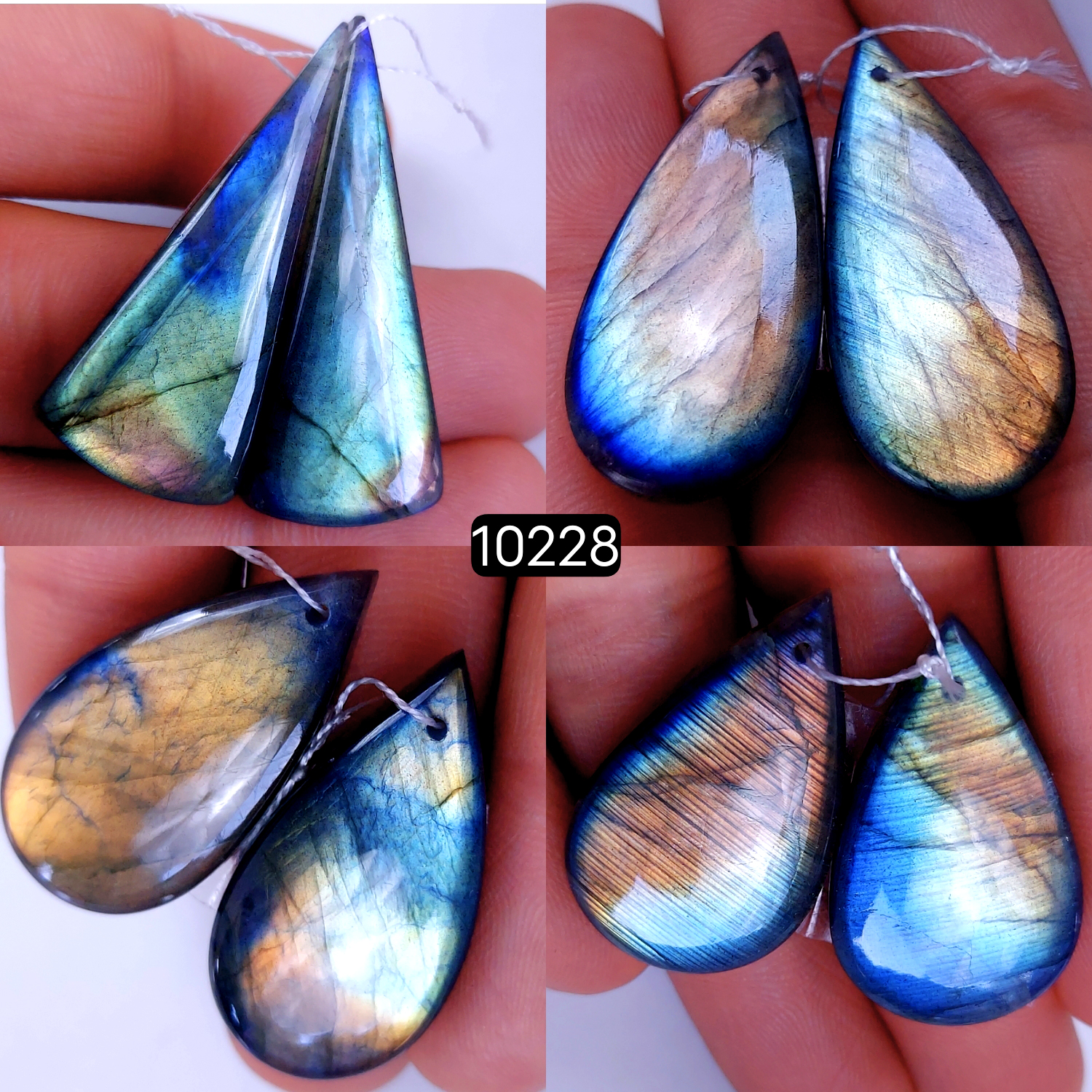 4Pair 195Cts Natural Labradorite Crystal Drill Dangle Drop Earring Pairs Silver Earrings Blue Labradorite Hoop Jewelry  440x15 30x20mm #10228