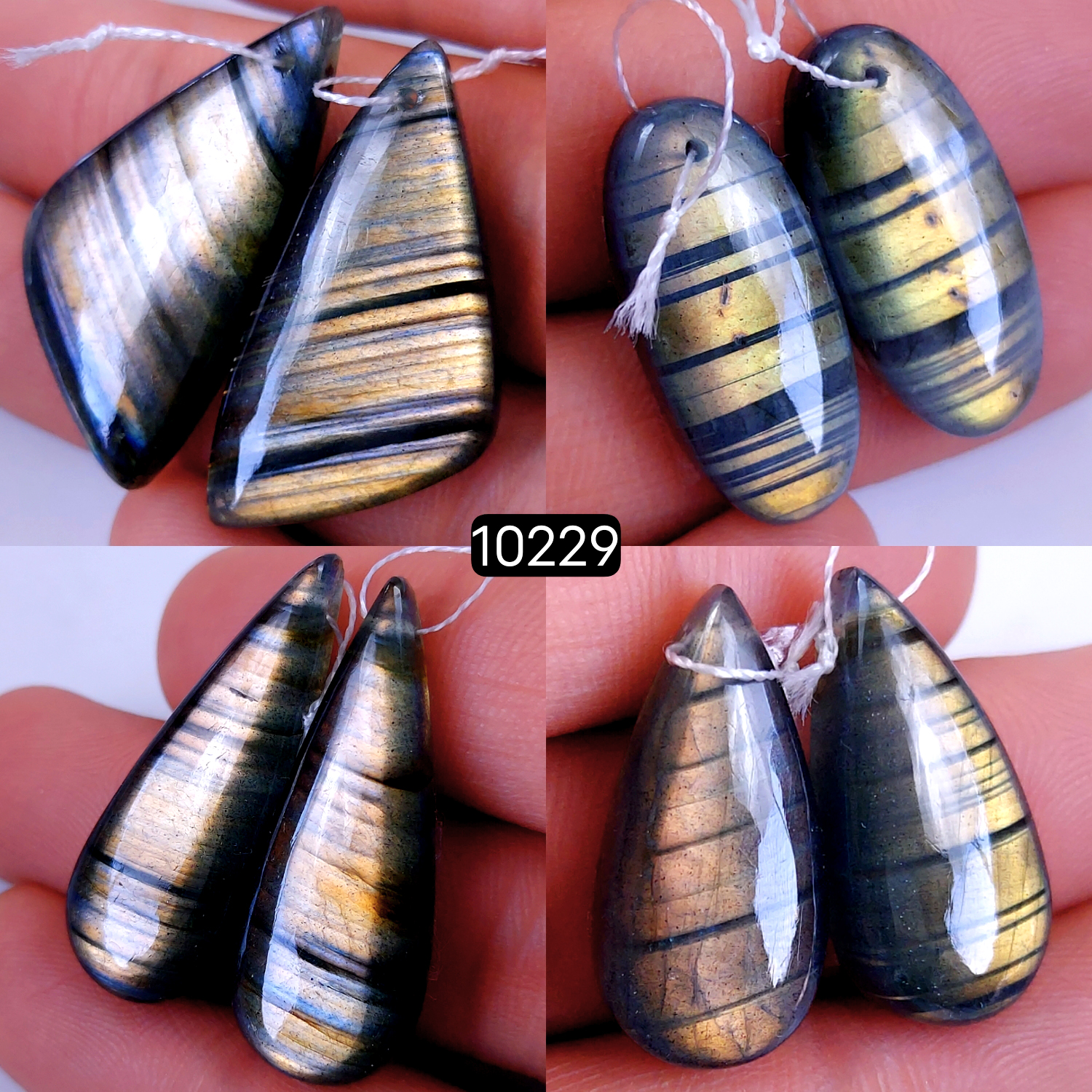 4Pair 144Cts Natural Labradorite Crystal Drill Dangle Drop Earring Pairs Silver Earrings Blue Labradorite Hoop Jewelry  32x12 24x12mm #10229