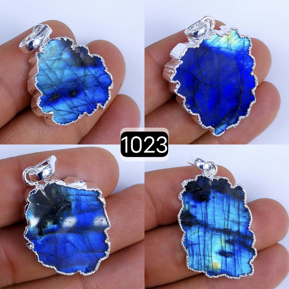 151Cts Natural Blue Labradorite Silver Electroplated Slice Pendant 32x18 22x12mm#1023