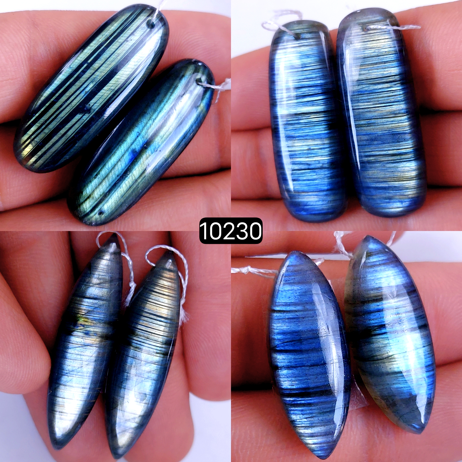4Pair 193Cts Natural Labradorite Crystal Drill Dangle Drop Earring Pairs Silver Earrings Blue Labradorite Hoop Jewelry  40x15 27x10mm #10230