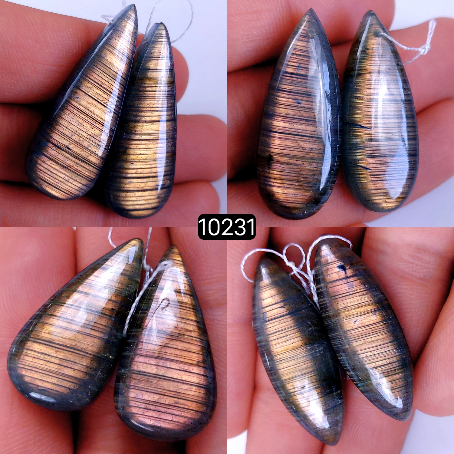 4Pair 200Cts Natural Labradorite Crystal Drill Dangle Drop Earring Pairs Silver Earrings Blue Labradorite Hoop Jewelry  38x14 30x15mm #10231