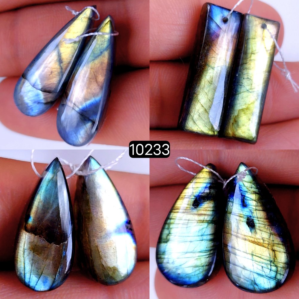 4Pair 125Cts Natural Labradorite Crystal Drill Dangle Drop Earring Pairs Silver Earrings Blue Labradorite Hoop Jewelry  30x10 22x10mm #10233