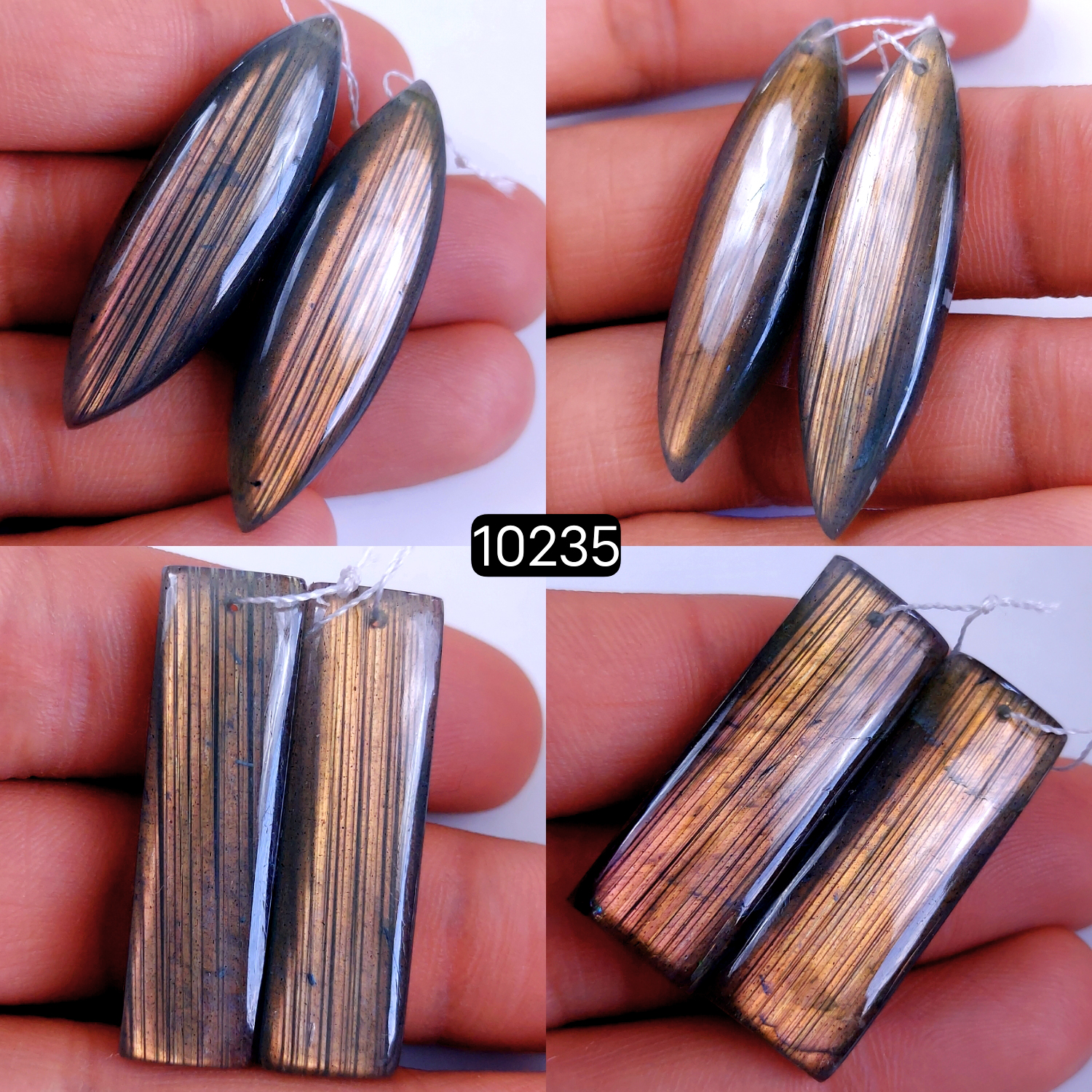 4Pair 199Cts Natural Labradorite Crystal Drill Dangle Drop Earring Pairs Silver Earrings Blue Labradorite Hoop Jewelry  43x13 35x12mm #10235