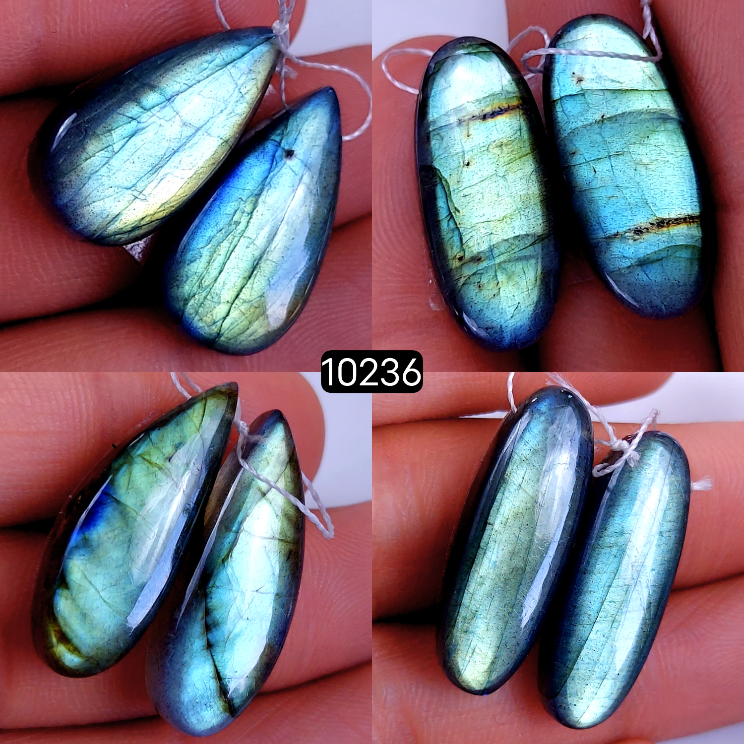4Pair 117Cts Natural Labradorite Crystal Drill Dangle Drop Earring Pairs Silver Earrings Blue Labradorite Hoop Jewelry  27x10 22x12mm #10236