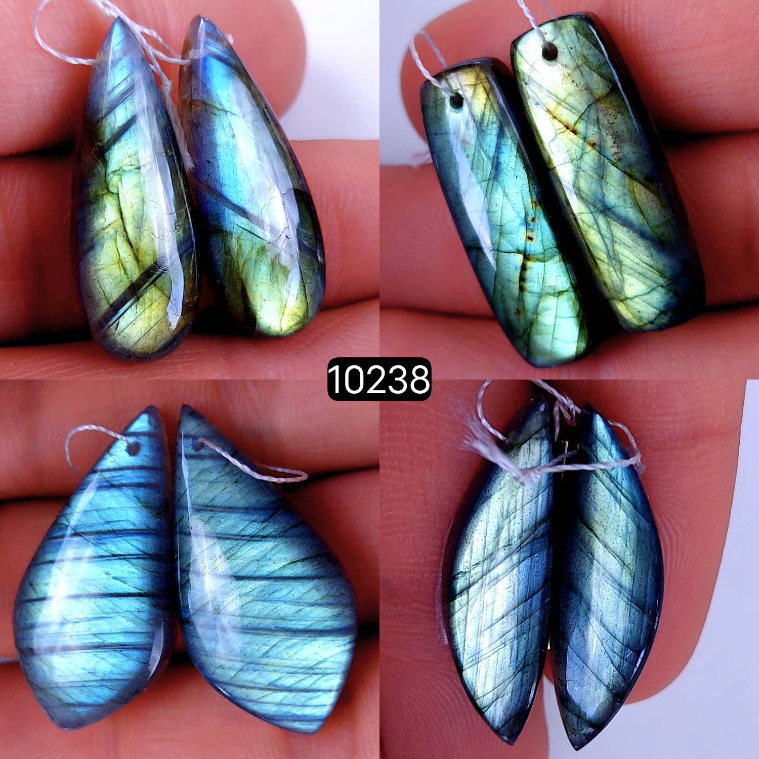 4Pair 130Cts Natural Labradorite Crystal Drill Dangle Drop Earring Pairs Silver Earrings Blue Labradorite Hoop Jewelry  34x16 27x10mm #10238