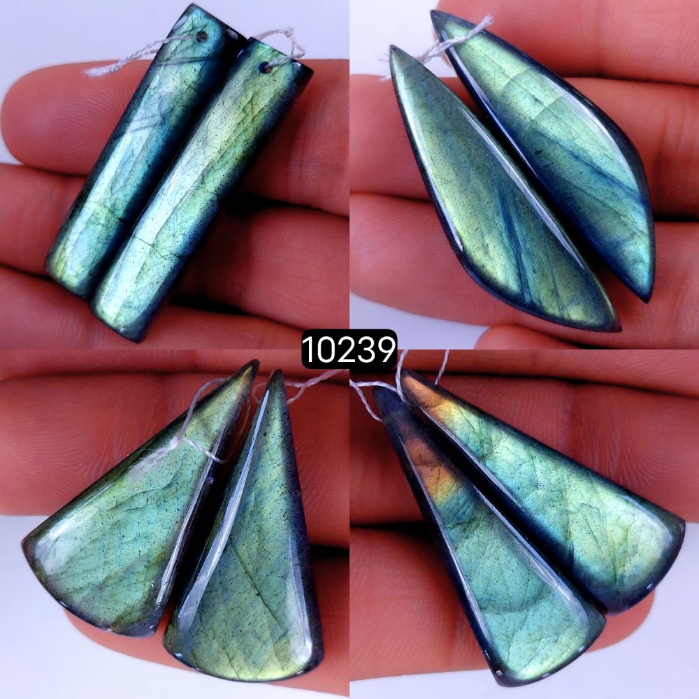 4Pair 180Cts Natural Labradorite Crystal Drill Dangle Drop Earring Pairs Silver Earrings Blue Labradorite Hoop Jewelry  42x9 34x18mm #10239