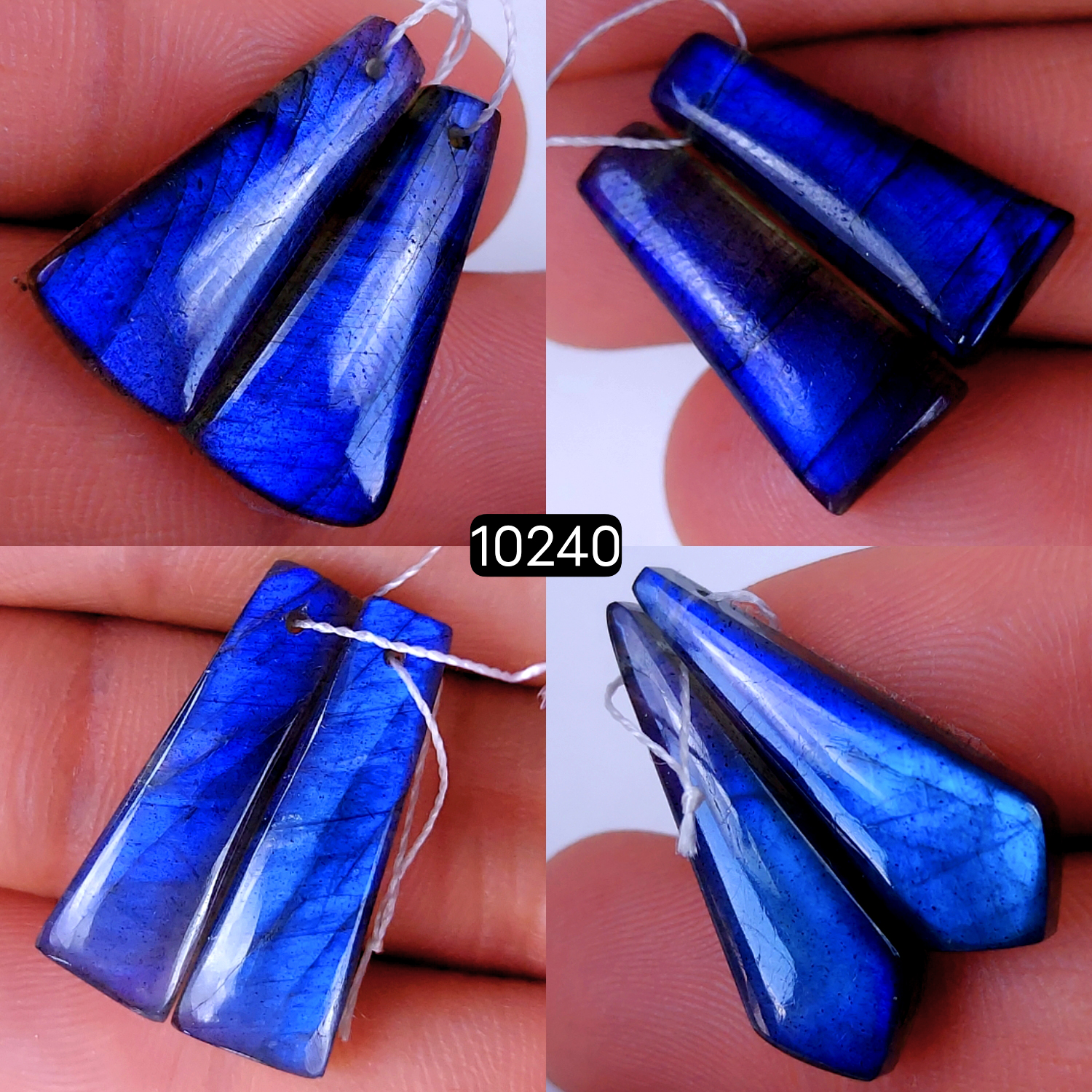4Pair 72Cts Natural Labradorite Crystal Drill Dangle Drop Earring Pairs Silver Earrings Blue Labradorite Hoop Jewelry  26x9 20x9mm #10240