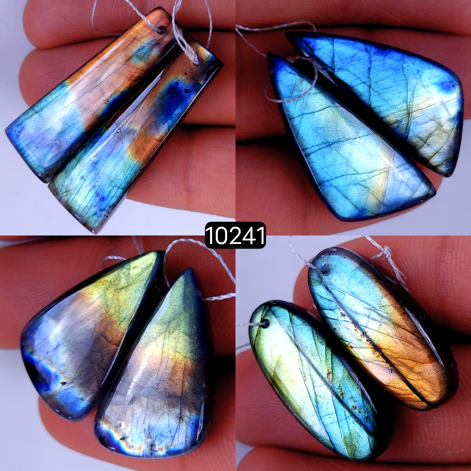 4Pair 183Cts Natural Labradorite Crystal Drill Dangle Drop Earring Pairs Silver Earrings Blue Labradorite Hoop Jewelry  40x15 26x15mm #10241