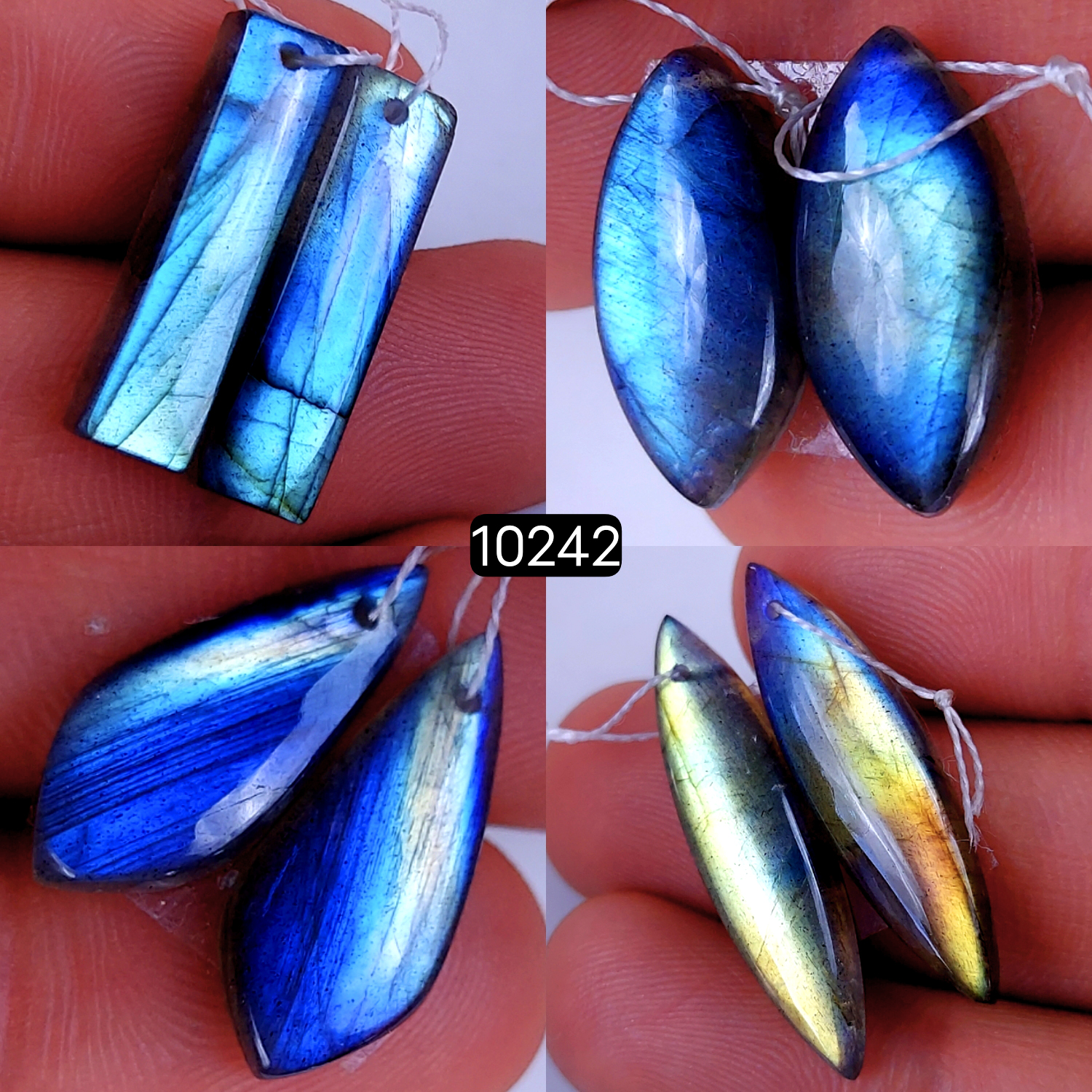 4Pair 65Cts Natural Labradorite Crystal Drill Dangle Drop Earring Pairs Silver Earrings Blue Labradorite Hoop Jewelry  30x7 22x10mm #10242