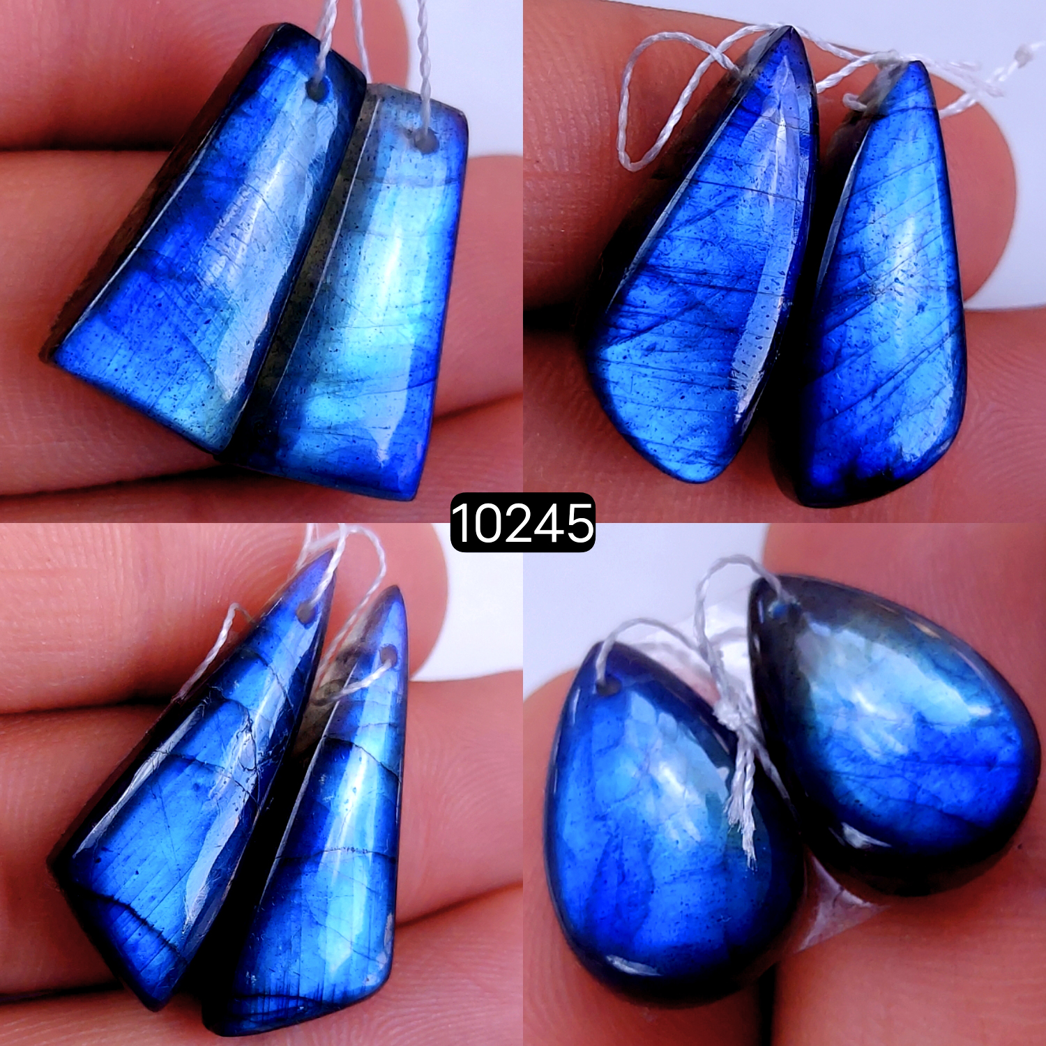4Pair 89Cts Natural Labradorite Crystal Drill Dangle Drop Earring Pairs Silver Earrings Blue Labradorite Hoop Jewelry  30x10 18x10mm #10245