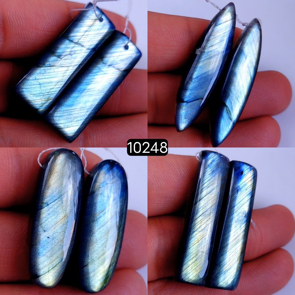 4Pair 187Cts Natural Labradorite Crystal Drill Dangle Drop Earring Pairs Silver Earrings Blue Labradorite Hoop Jewelry  38x9 30x10mm #10248