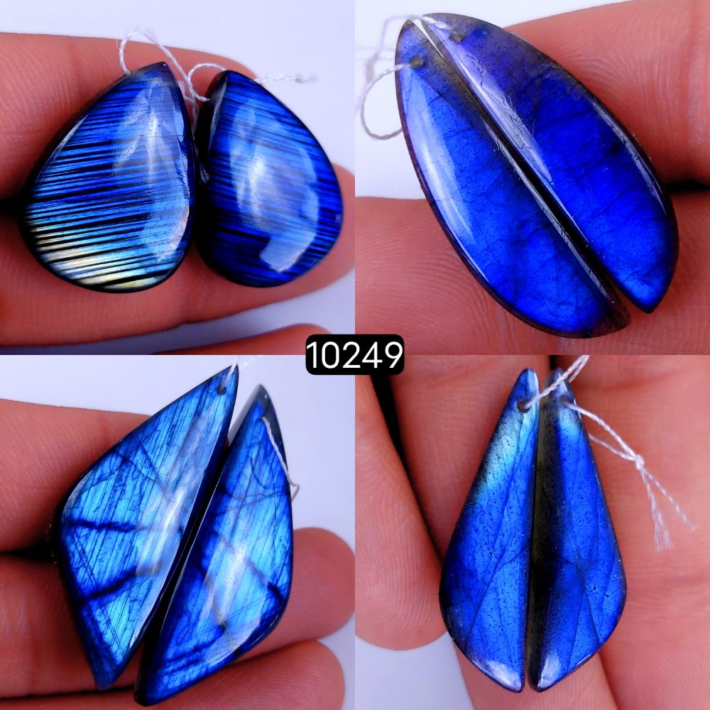 4Pair 138Cts Natural Labradorite Crystal Drill Dangle Drop Earring Pairs Silver Earrings Blue Labradorite Hoop Jewelry  42x15 24x18mm #10249
