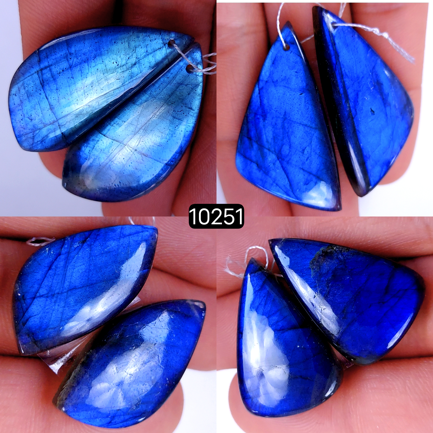 4Pair 232Cts Natural Labradorite Crystal Drill Dangle Drop Earring Pairs Silver Earrings Blue Labradorite Hoop Jewelry  42x20 30x20mm #10251