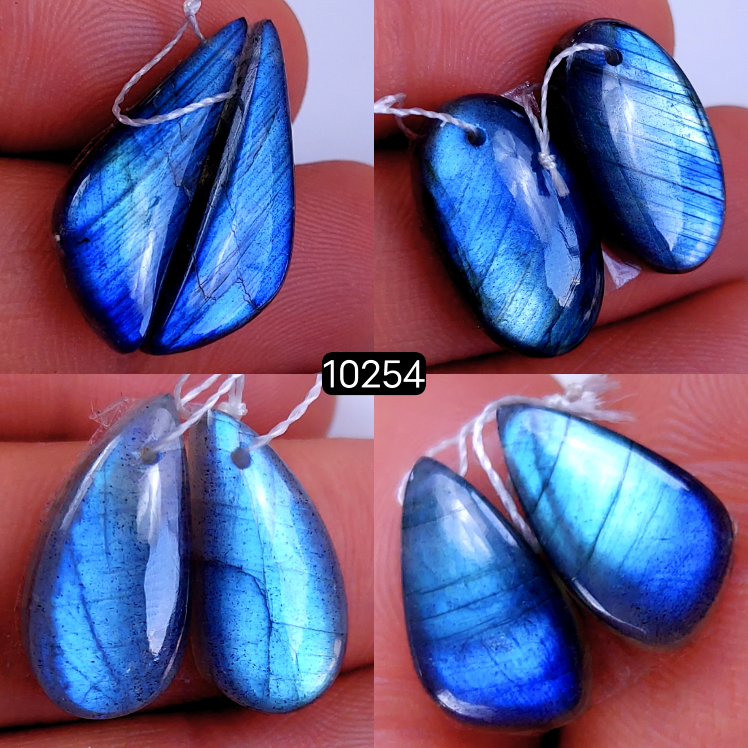 4Pair 70Cts Natural Labradorite Crystal Drill Dangle Drop Earring Pairs Silver Earrings Blue Labradorite Hoop Jewelry  20x10 16x9mm #10254