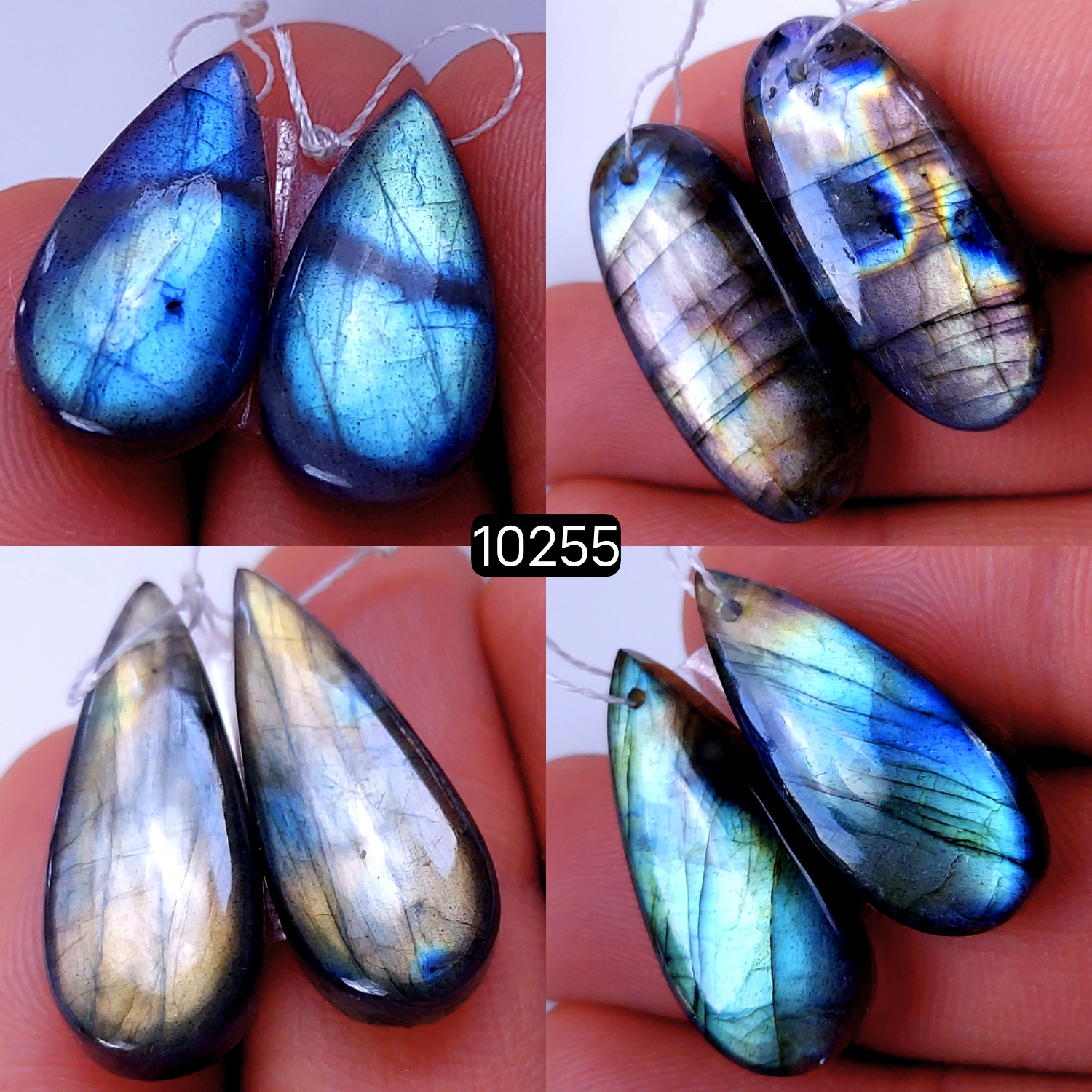 4Pair 125Cts Natural Labradorite Crystal Drill Dangle Drop Earring Pairs Silver Earrings Blue Labradorite Hoop Jewelry  27x11 22x12mm #10255