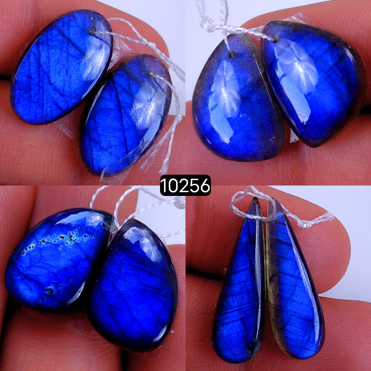 4Pair 71Cts Natural Labradorite Crystal Drill Dangle Drop Earring Pairs Silver Earrings Blue Labradorite Hoop Jewelry  25x9 17x12mm #10256