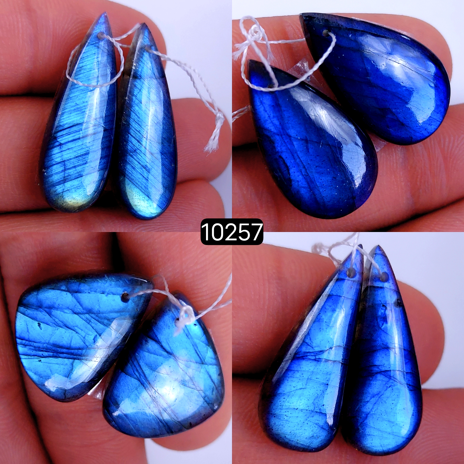 4Pair 118Cts Natural Labradorite Crystal Drill Dangle Drop Earring Pairs Silver Earrings Blue Labradorite Hoop Jewelry  30x10 20x16mm #10257