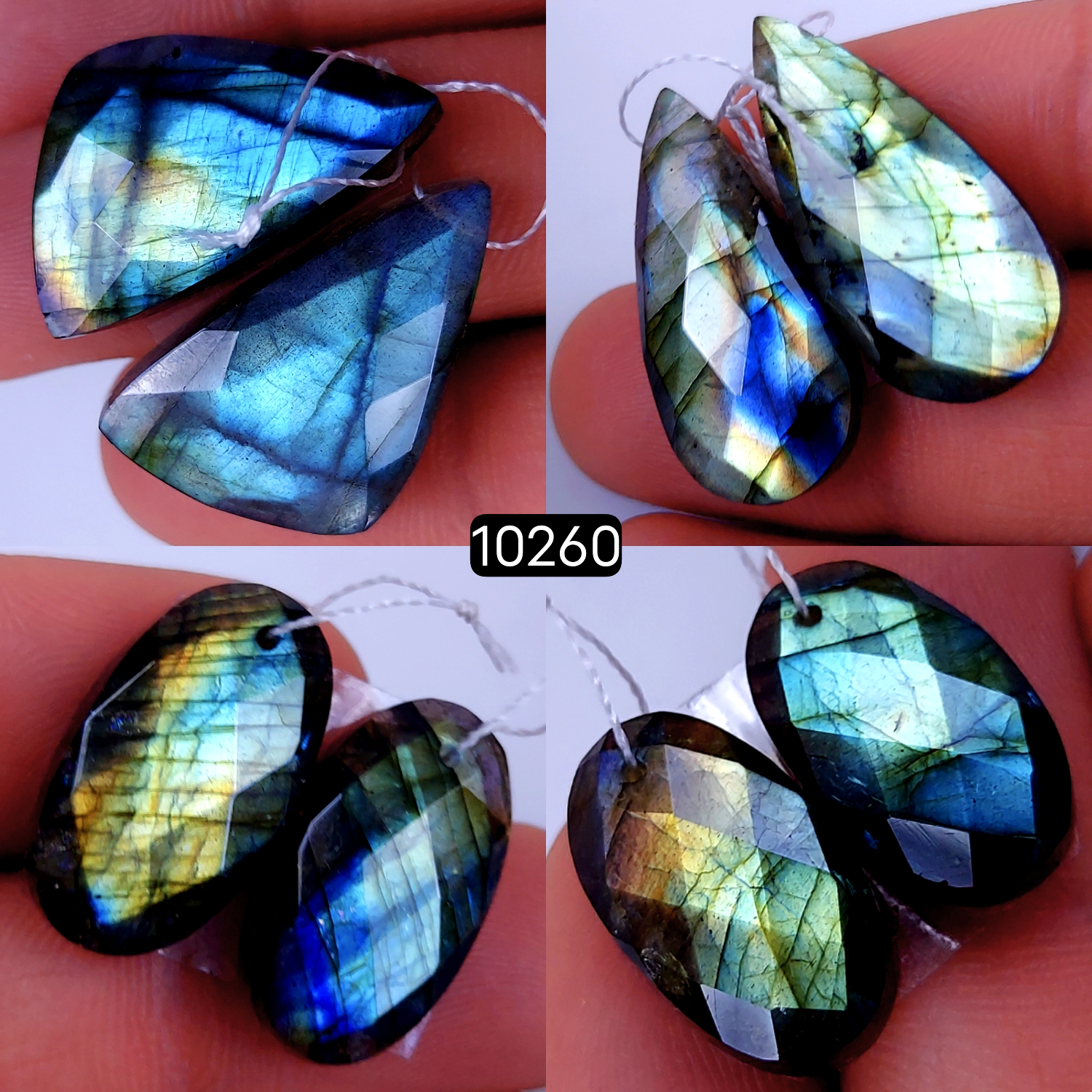 4Pair 122Cts Natural Labradorite Faceted Crystal Drill Dangle Drop Earring Pairs Silver Earrings Rose cut Labradorite Hoop Jewelry  28X12 18X10mm #10260