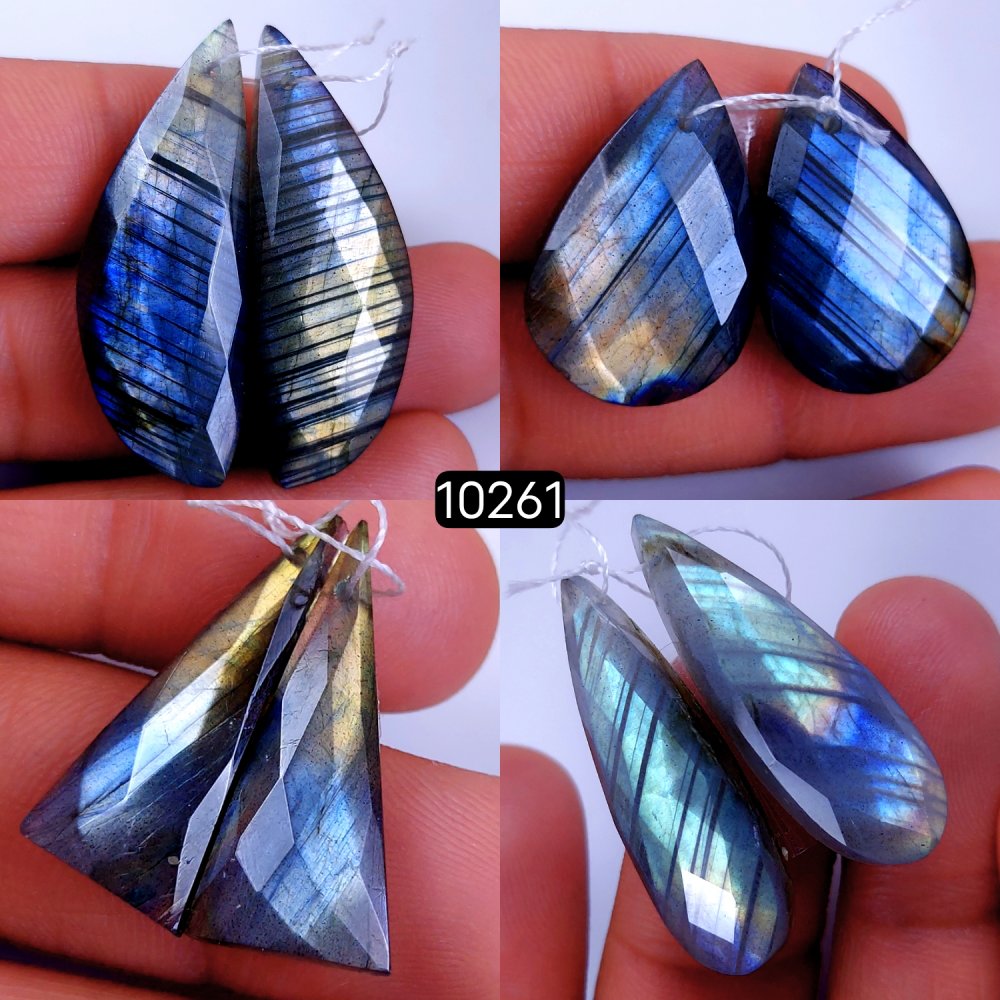 4Pair 130Cts Natural Labradorite Faceted Crystal Drill Dangle Drop Earring Pairs Silver Earrings Rose cut Labradorite Hoop Jewelry  40X14 25X14mm #10261