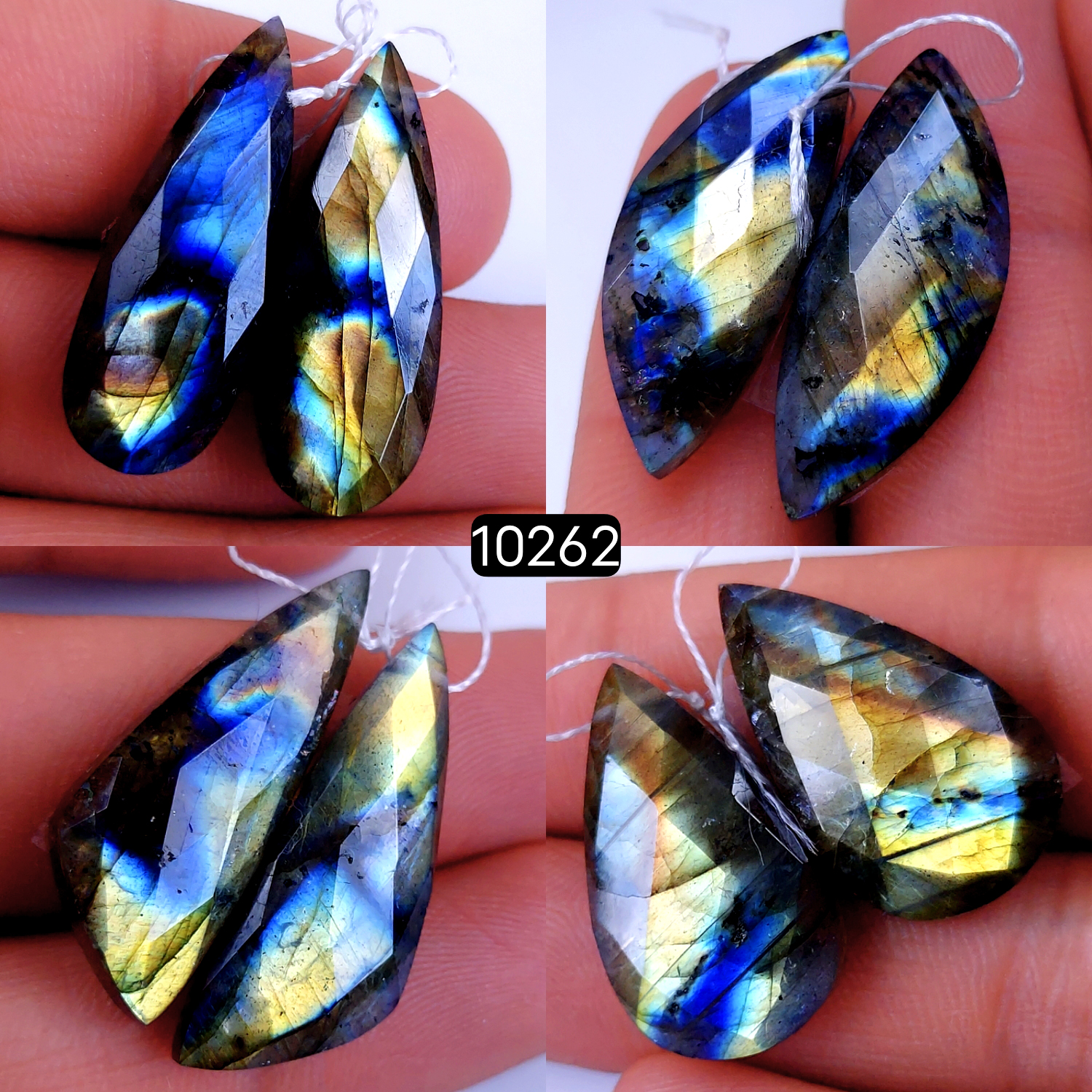 4Pair 130Cts Natural Labradorite Faceted Crystal Drill Dangle Drop Earring Pairs Silver Earrings Rose cut Labradorite Hoop Jewelry  30X12 25X15mm #10262
