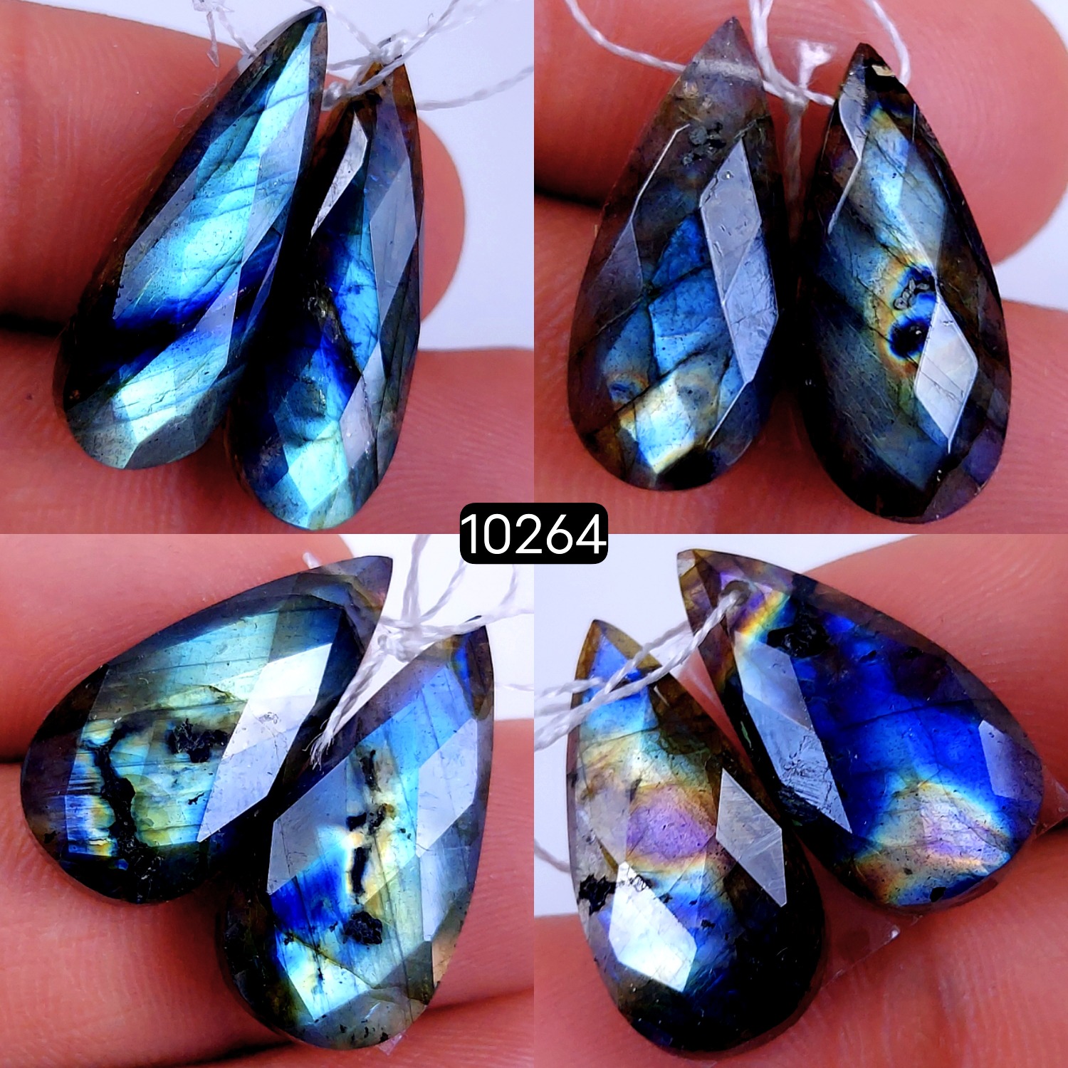 4Pair 84Cts Natural Labradorite Faceted Crystal Drill Dangle Drop Earring Pairs Silver Earrings Rose cut Labradorite Hoop Jewelry  25X12 20X9mm #10264