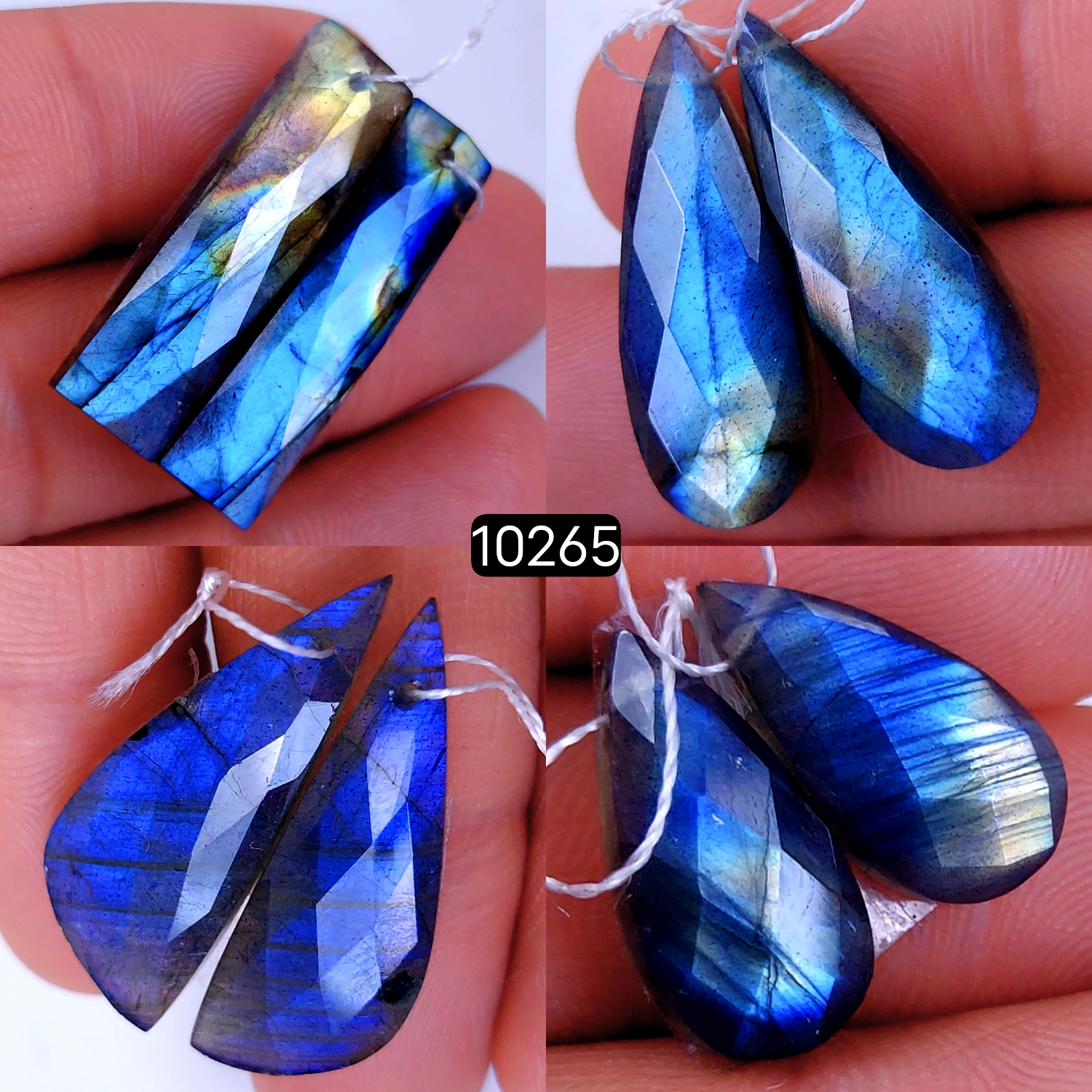 4Pair 86Cts Natural Labradorite Faceted Crystal Drill Dangle Drop Earring Pairs Silver Earrings Rose cut Labradorite Hoop Jewelry  32X7 19X8mm #10265
