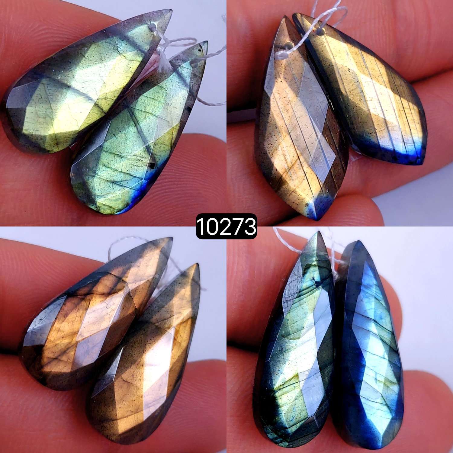 4Pair 102Cts Natural Labradorite Faceted Crystal Drill Dangle Drop Earring Pairs Silver Earrings Rose cut Labradorite Hoop Jewelry  30X12 26X10mm #10273