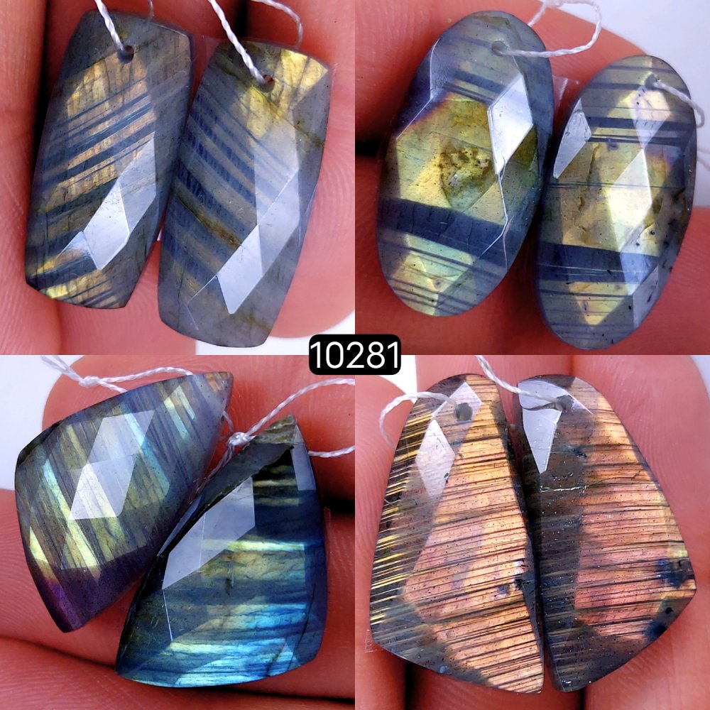4Pair 147Cts Natural Labradorite Faceted Crystal Drill Dangle Drop Earring Pairs Silver Earrings Rose cut Labradorite Hoop Jewelry  28X14 25X13mm #10281