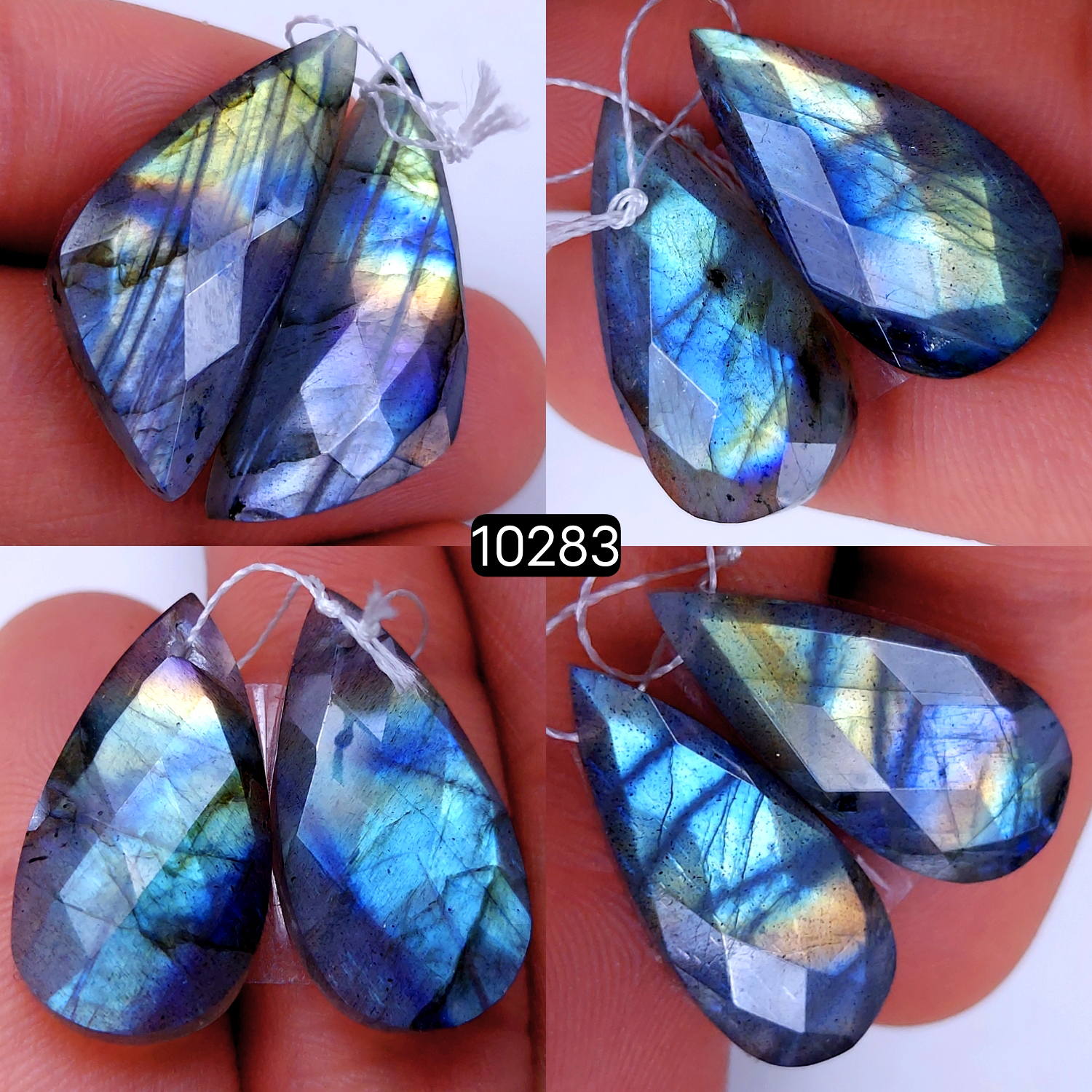 4Pair 114Cts Natural Labradorite Faceted Crystal Drill Dangle Drop Earring Pairs Silver Earrings Rose cut Labradorite Hoop Jewelry  30X14 24X10mm #10283