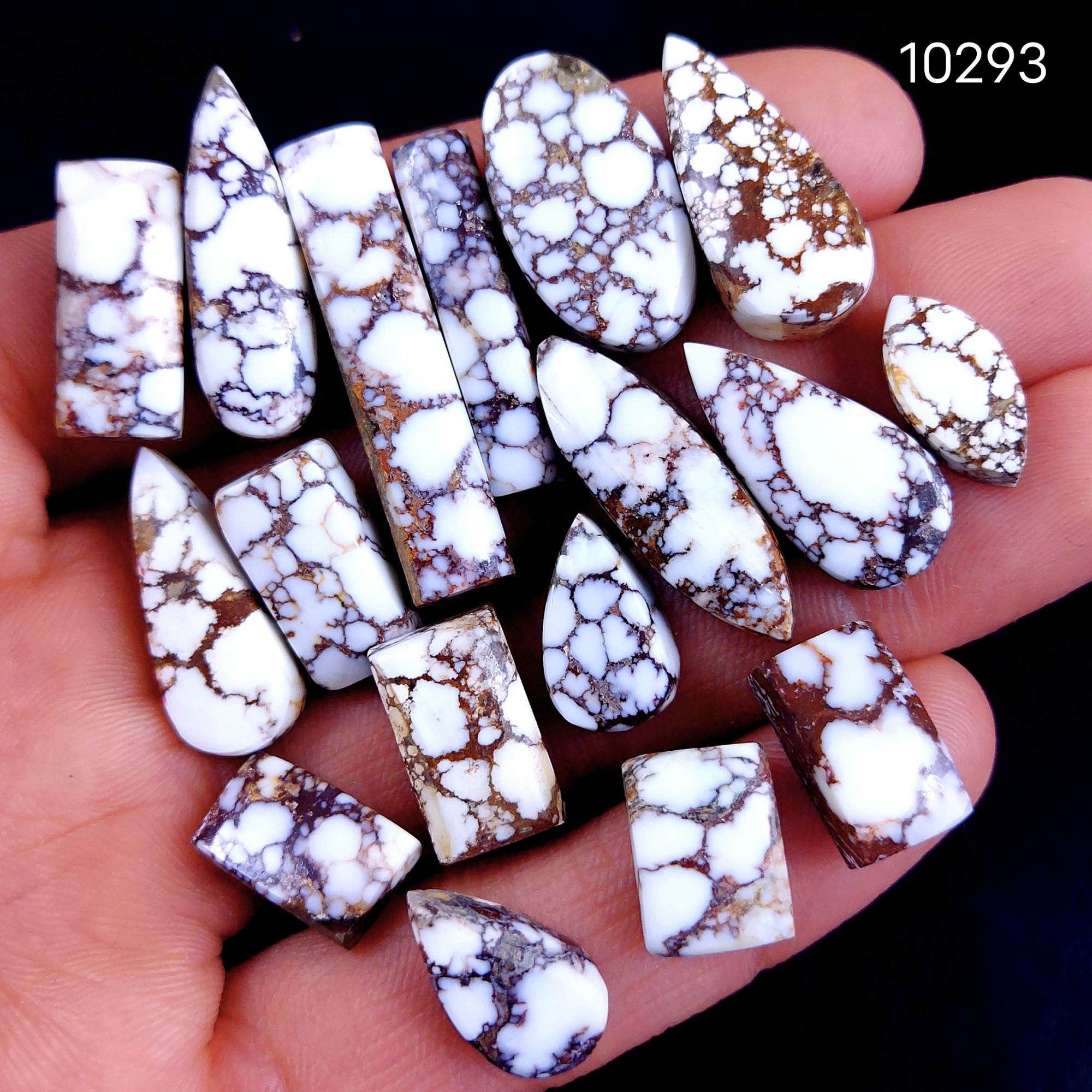 17Pc 184Cts Natural Wild Horse Magnesite Turquoise Cabochon Polished Loose Gemstone Flat Back Multi Jewelry Making Crystal  36x7 15x9mm #10293