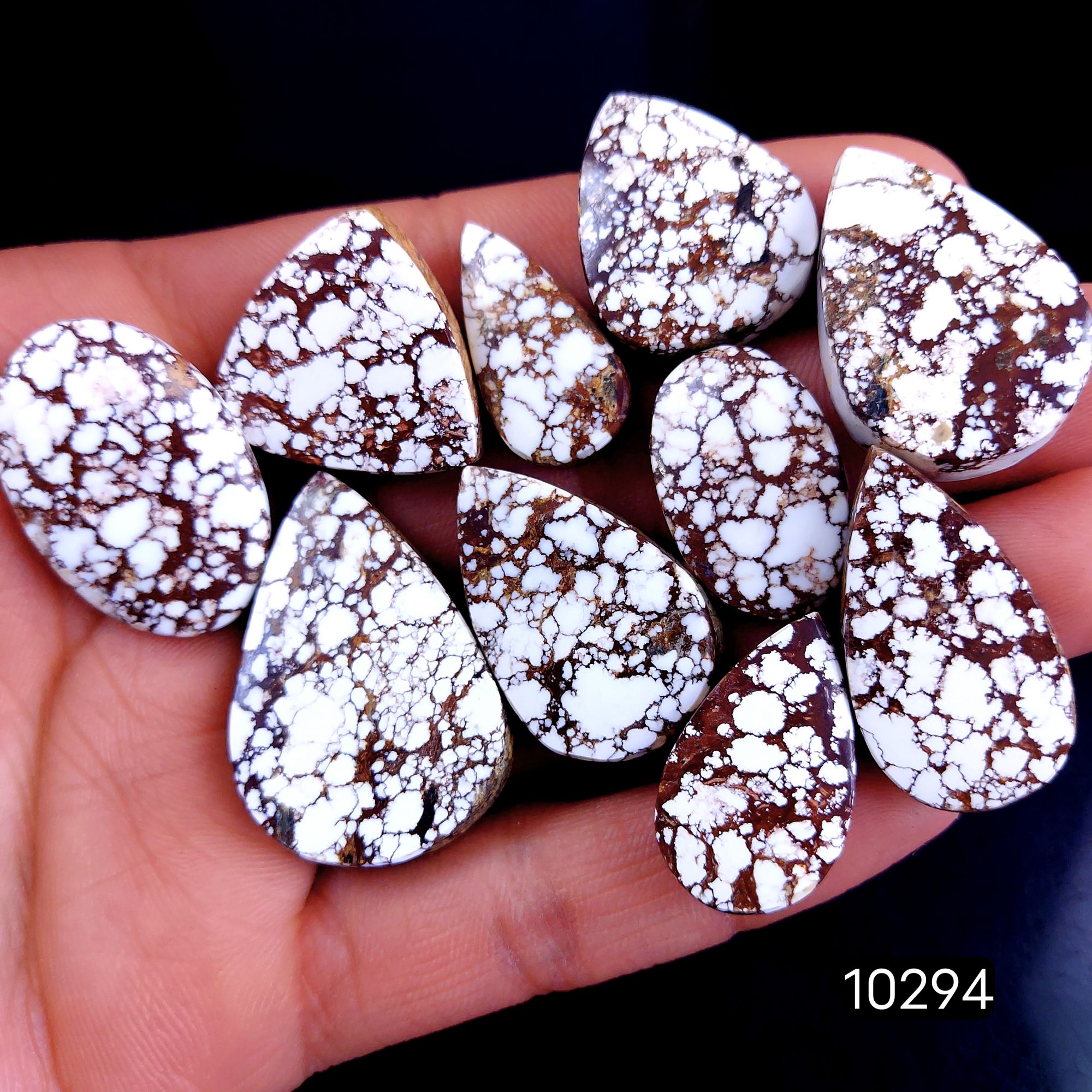 10Pc 277Cts Natural Wild Horse Magnesite Turquoise Cabochon Polished Loose Gemstone Flat Back Multi Jewelry Making Crystal  36x25 25x14mm #10294